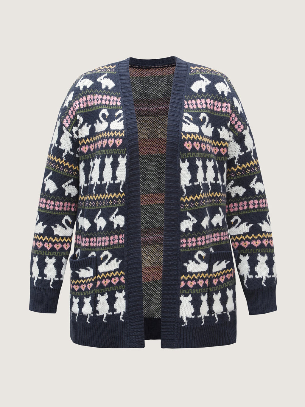 Animal Jacquard Pattern Pockets Knit Cardigan