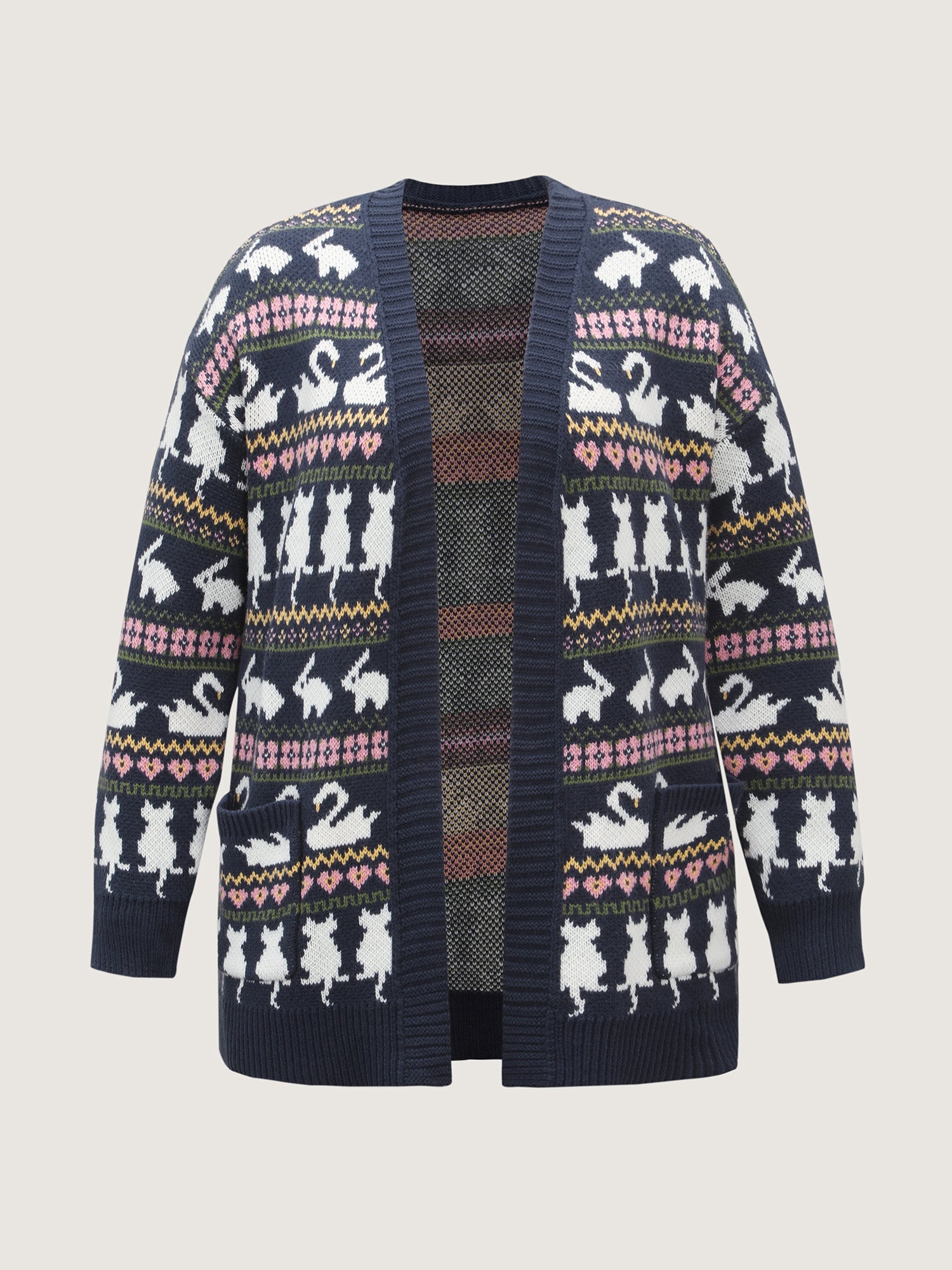 Animal Jacquard Pattern Pockets Knit Cardigan