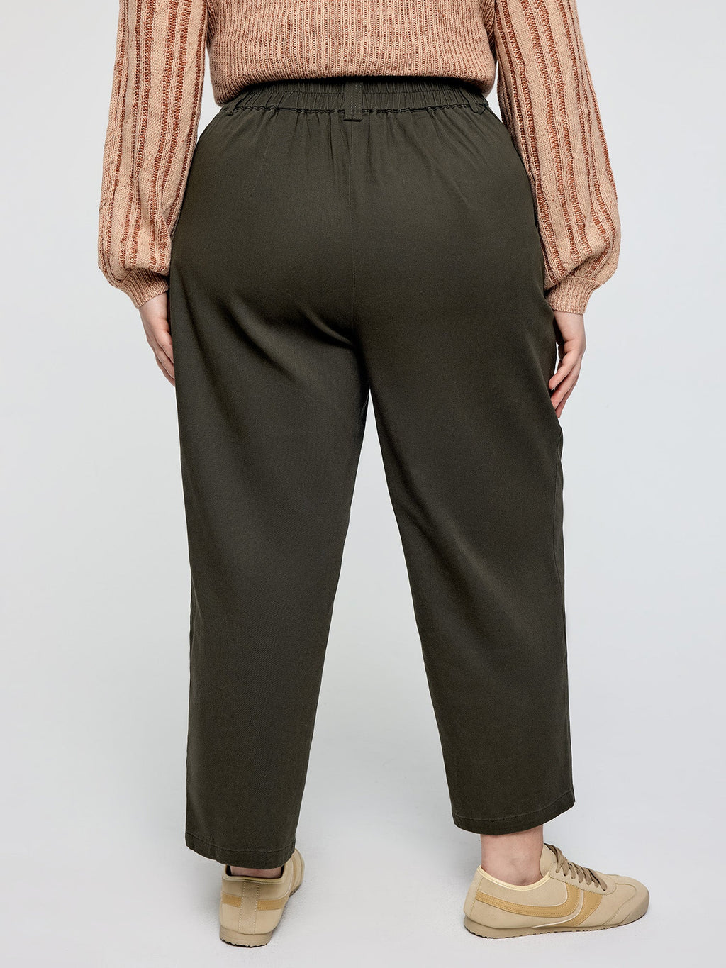 Cotton Stretchy Waist Pockets Straight Leg Pants