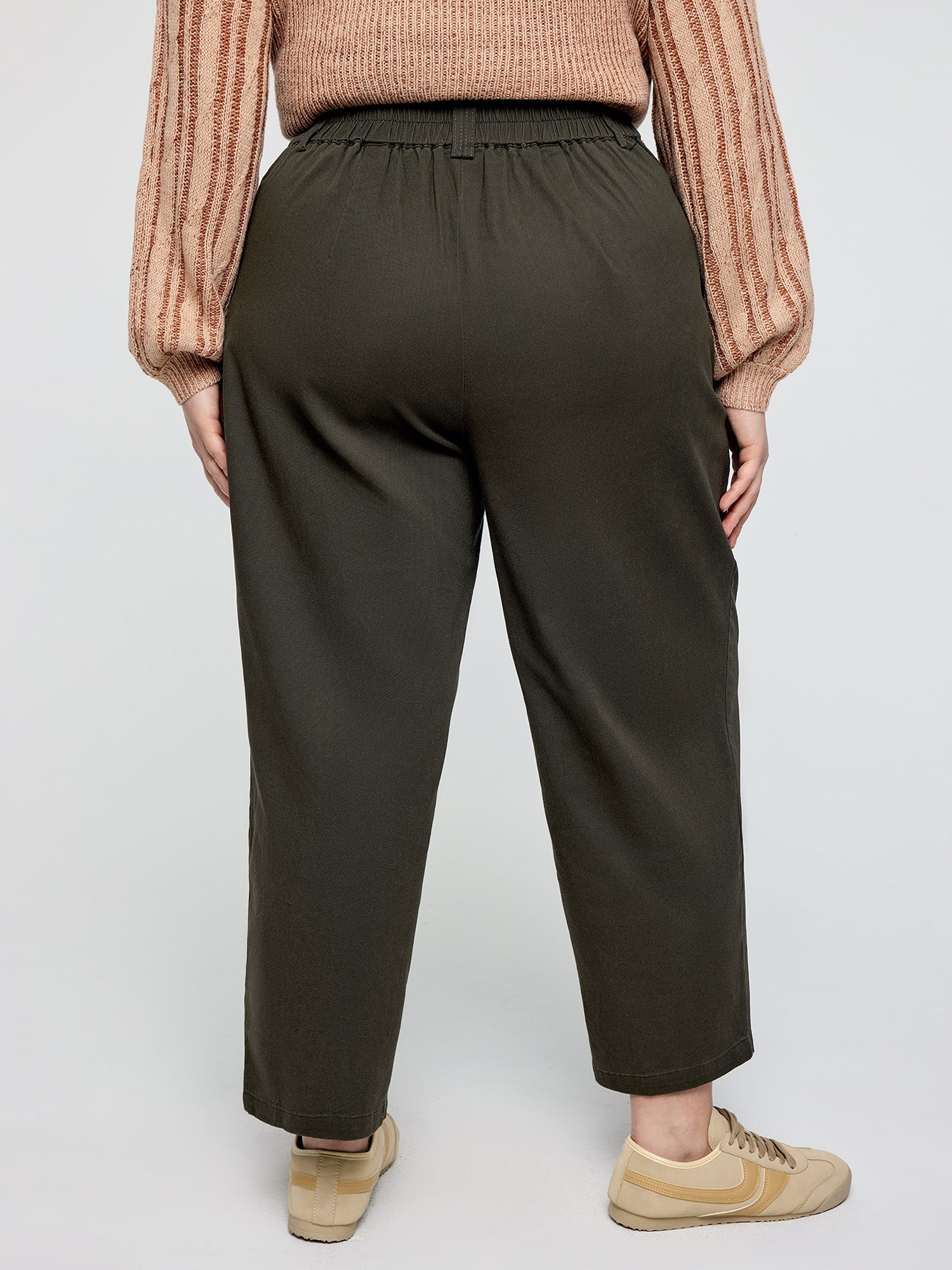 Cotton Stretchy Waist Pockets Straight Leg Pants