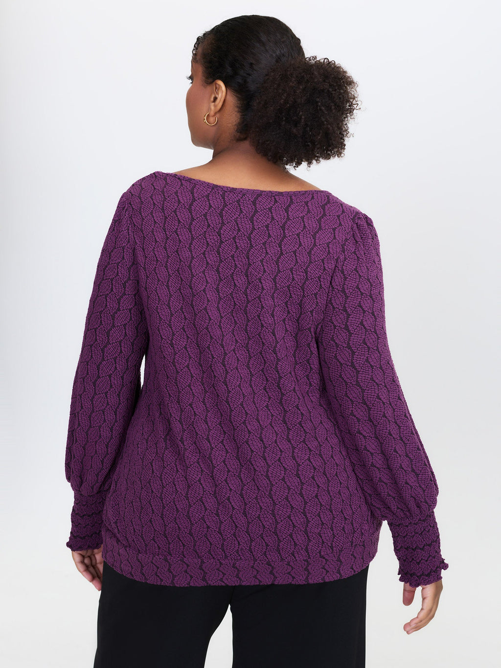 Cableknit Lantern Sleeve V-Neck Knit Top