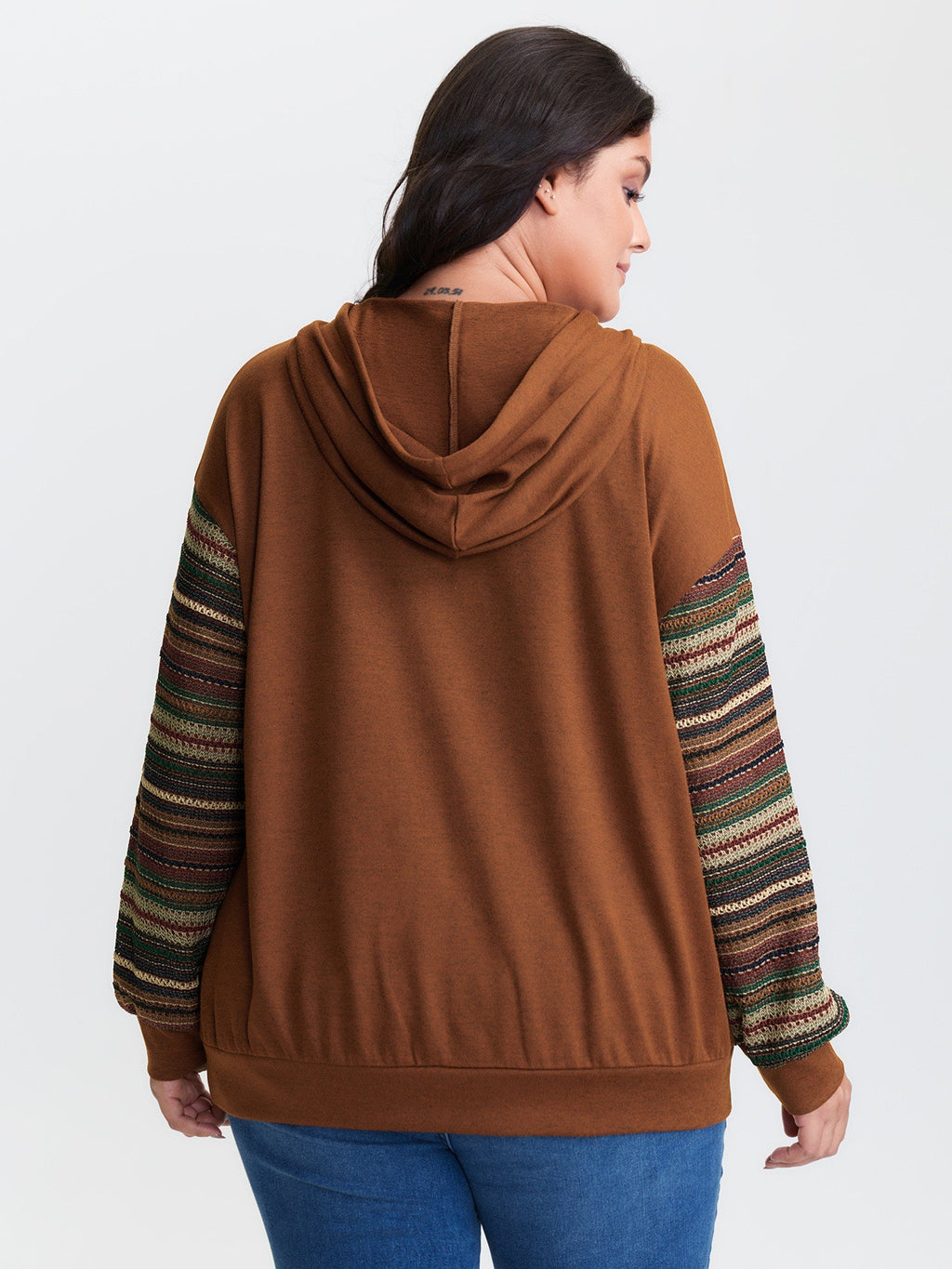 Color Contrast Stripe Textured Hoodie