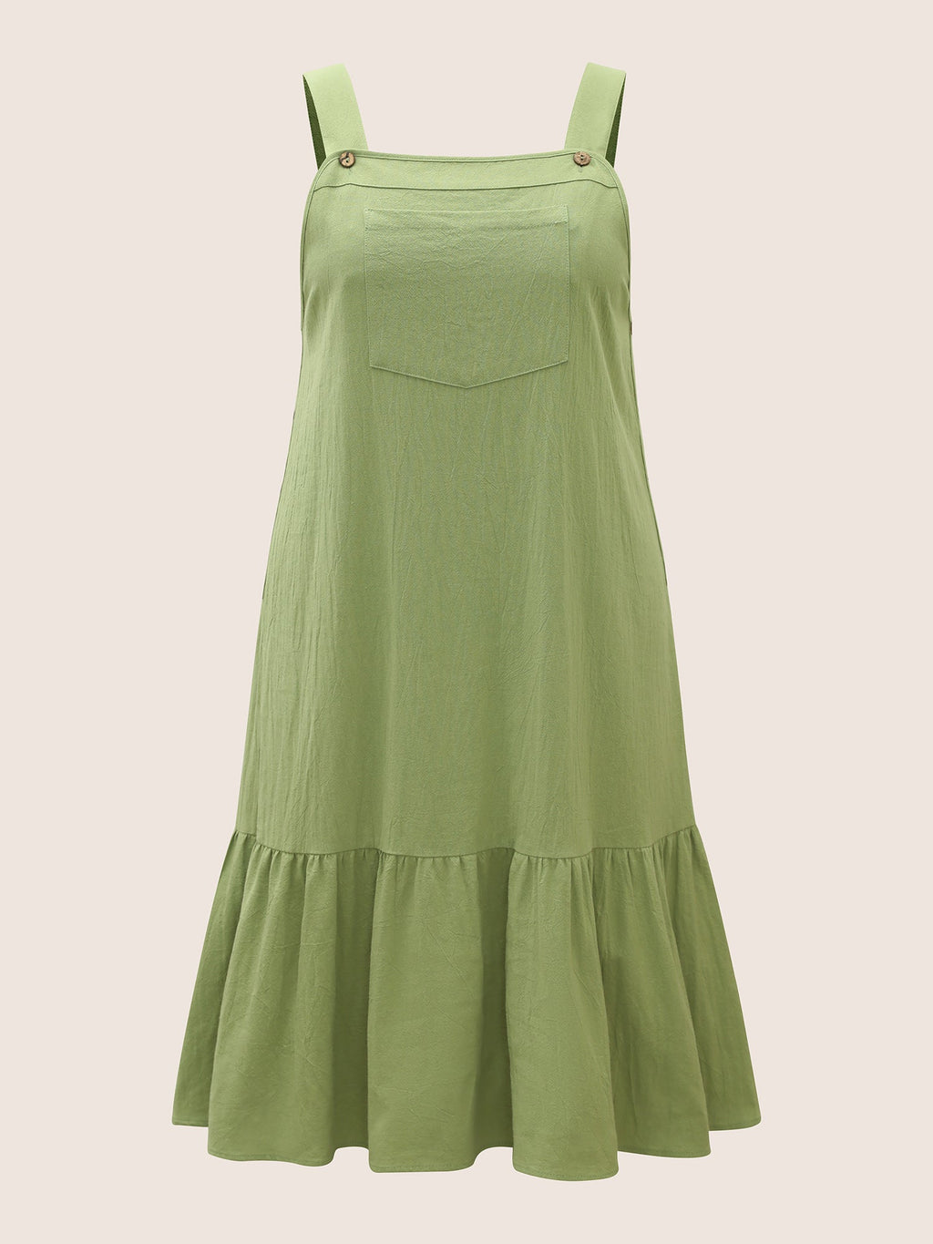 Cotton Square Neck Button Detail Patched Pocket Dress