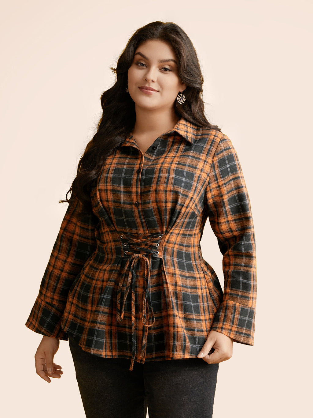 Corset Plaid Waist-Cinching Blouse