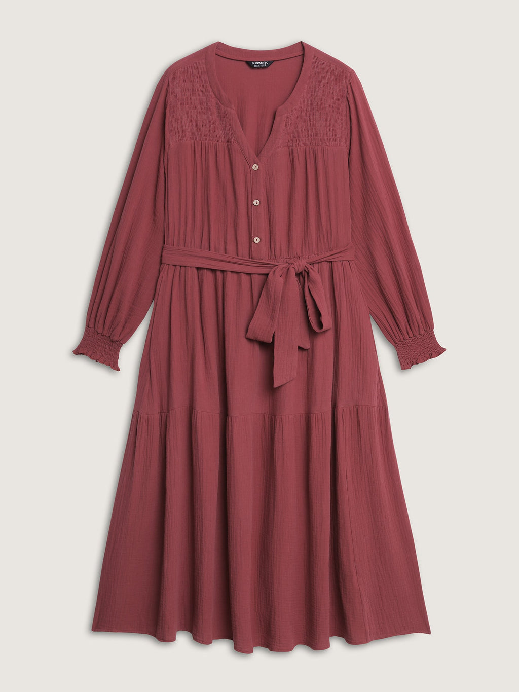 Cotton Textured Belted Pockets Maxi Dress