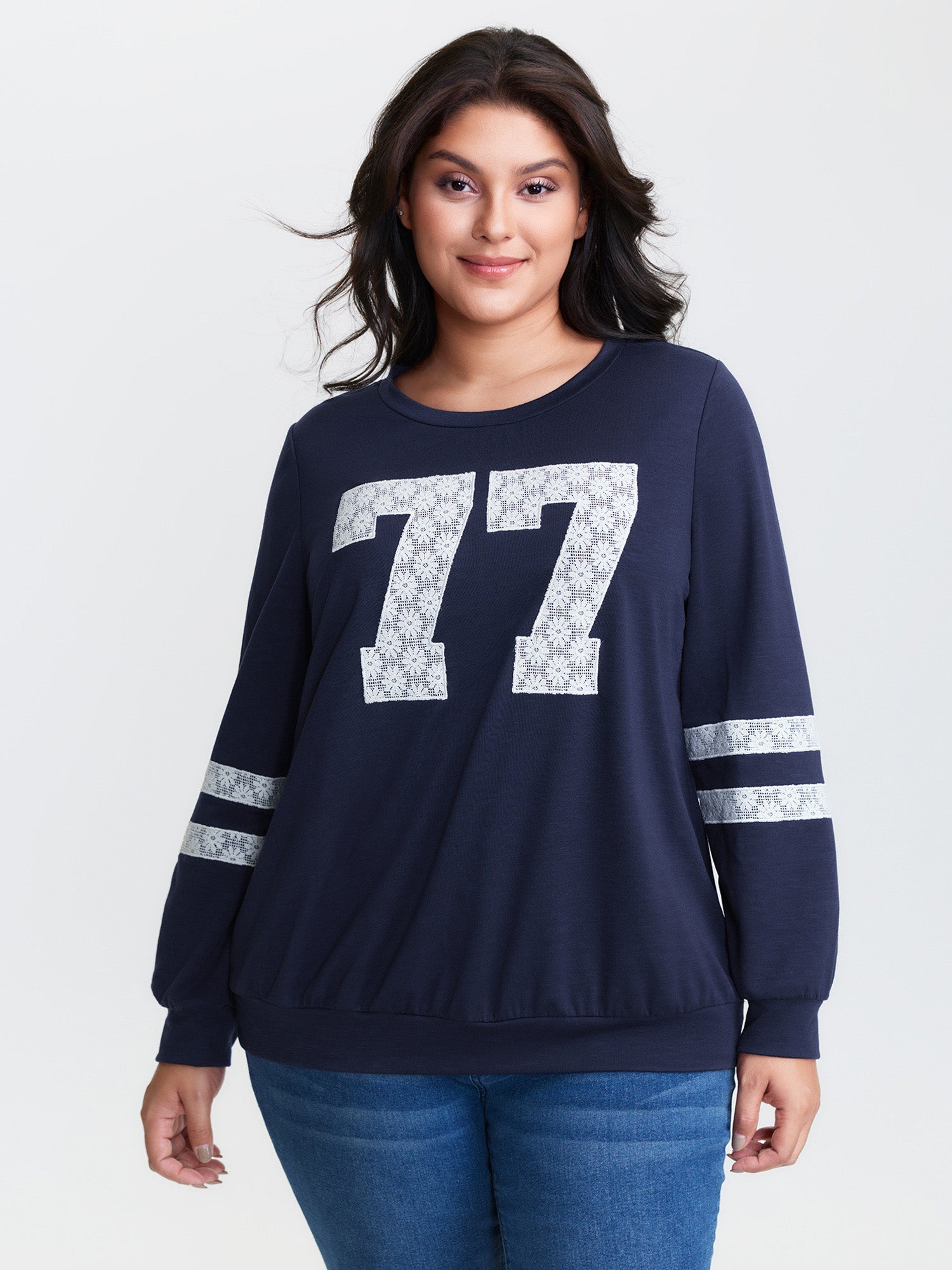 Applique Embroidery Stretchy Sweatshirt