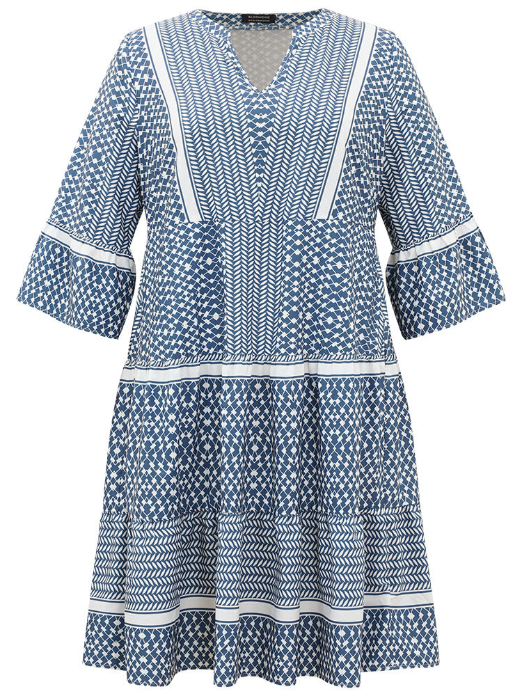 Bandana Print Notched Pocket Patchwork Dress