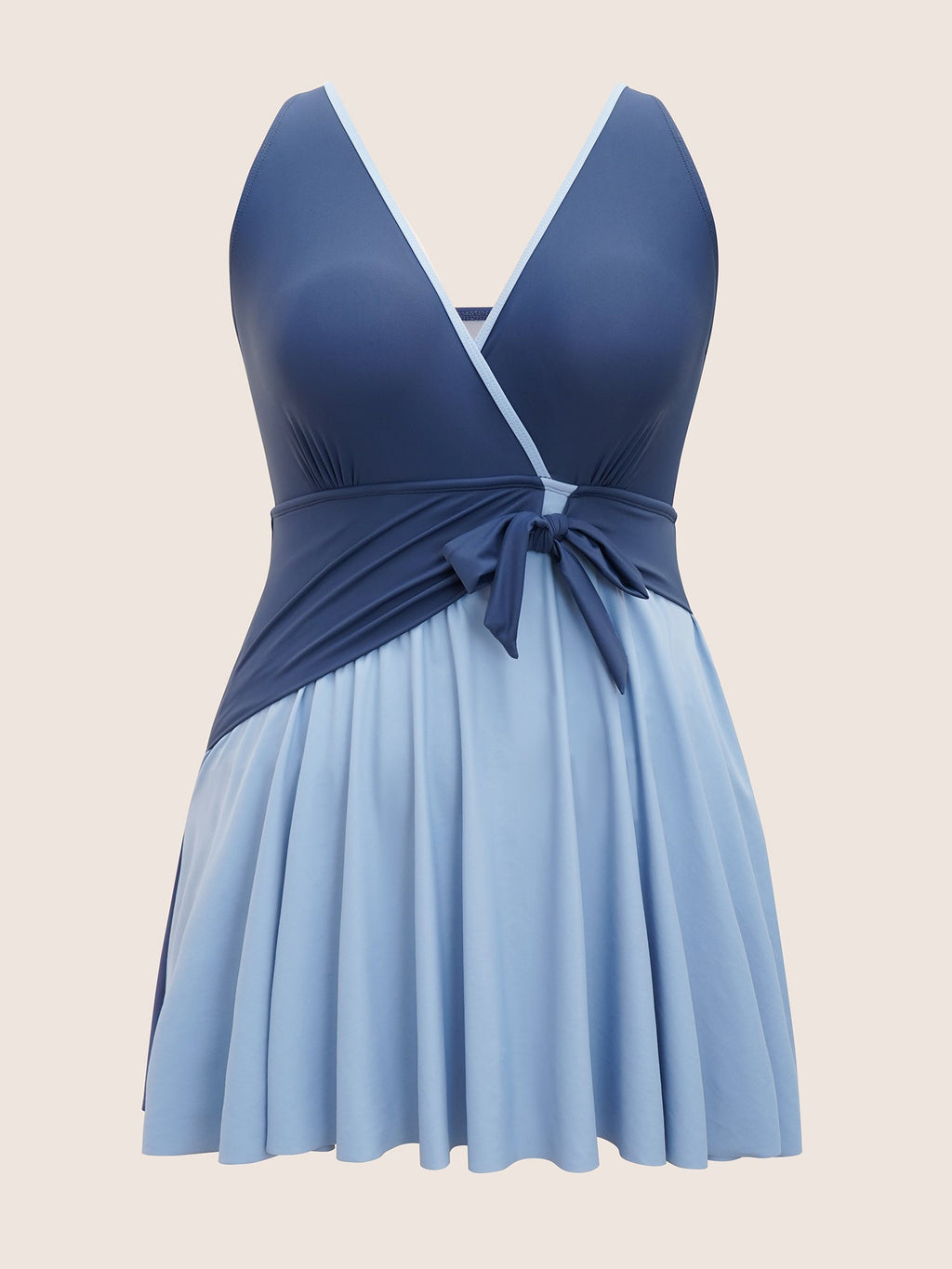 Contrast V Neck Tie Knot Swim Dress