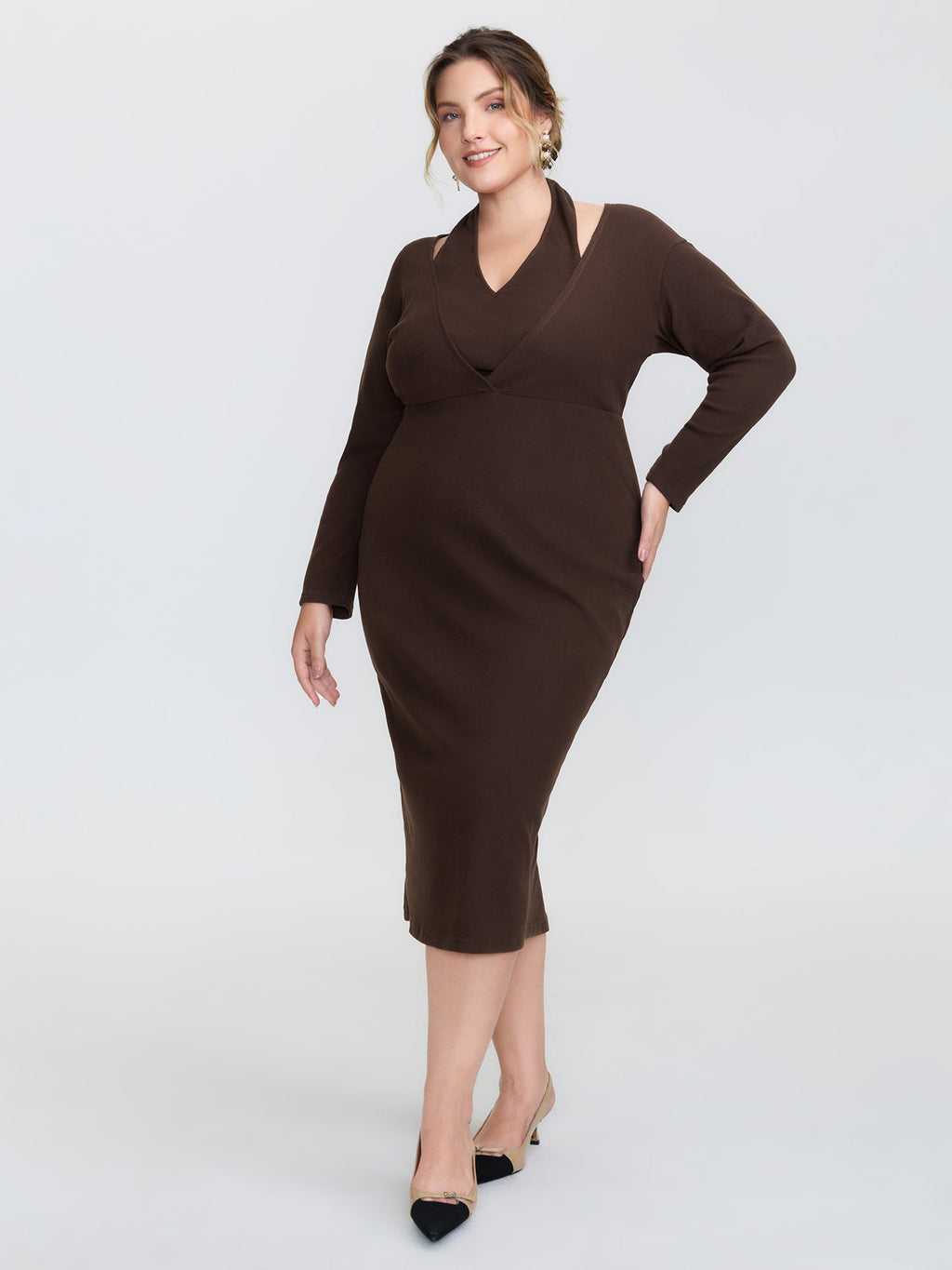 2-in-1 Cozy Figure-Hugging Midi Dress