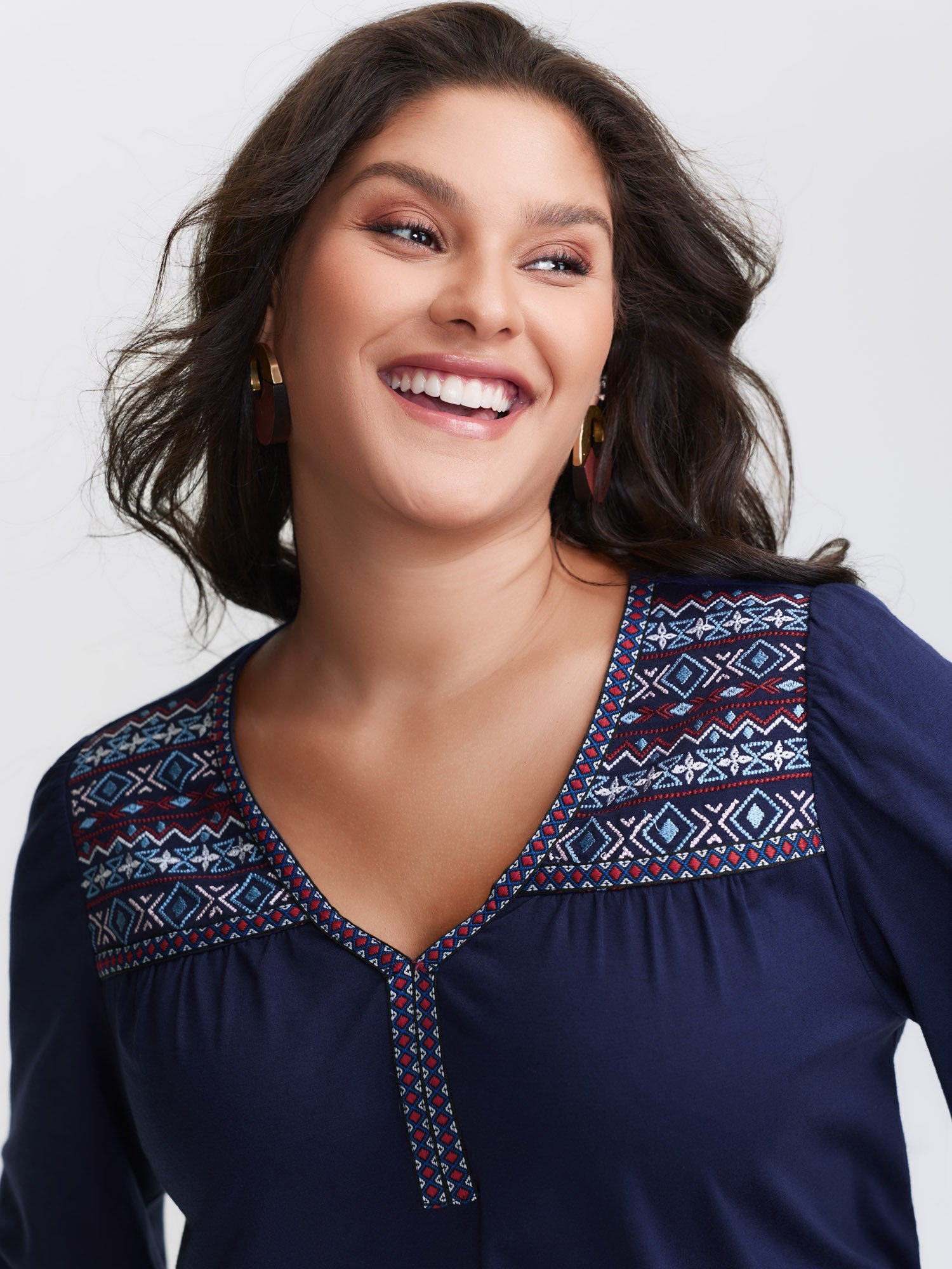 Boho Embroidery Stretchy Knit Top