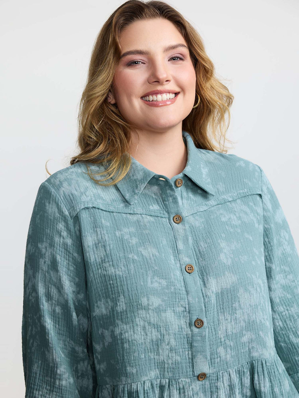 Cotton Snowflake Effect Half-Placket Blouse