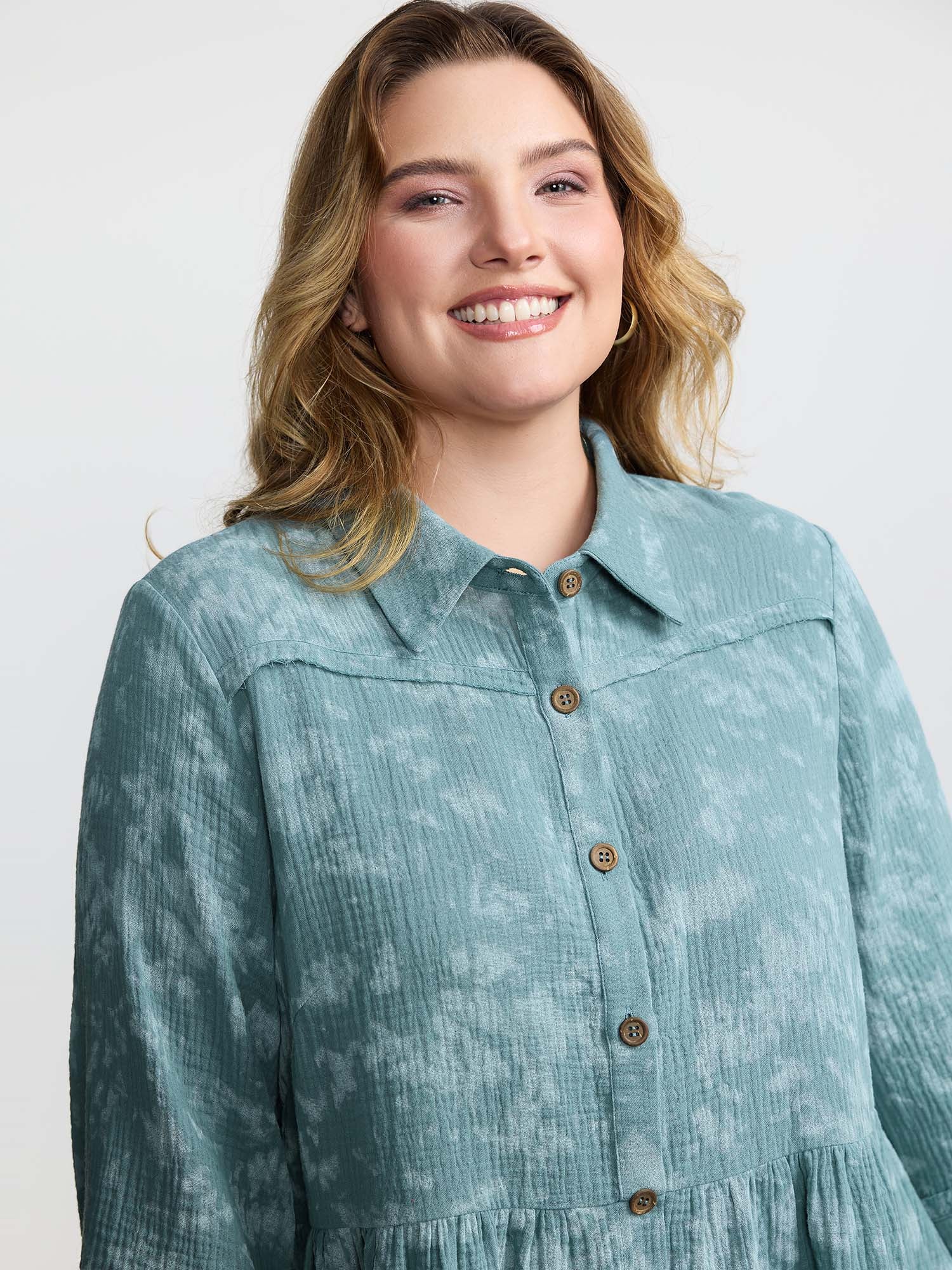 Cotton Snowflake Effect Half-Placket Blouse