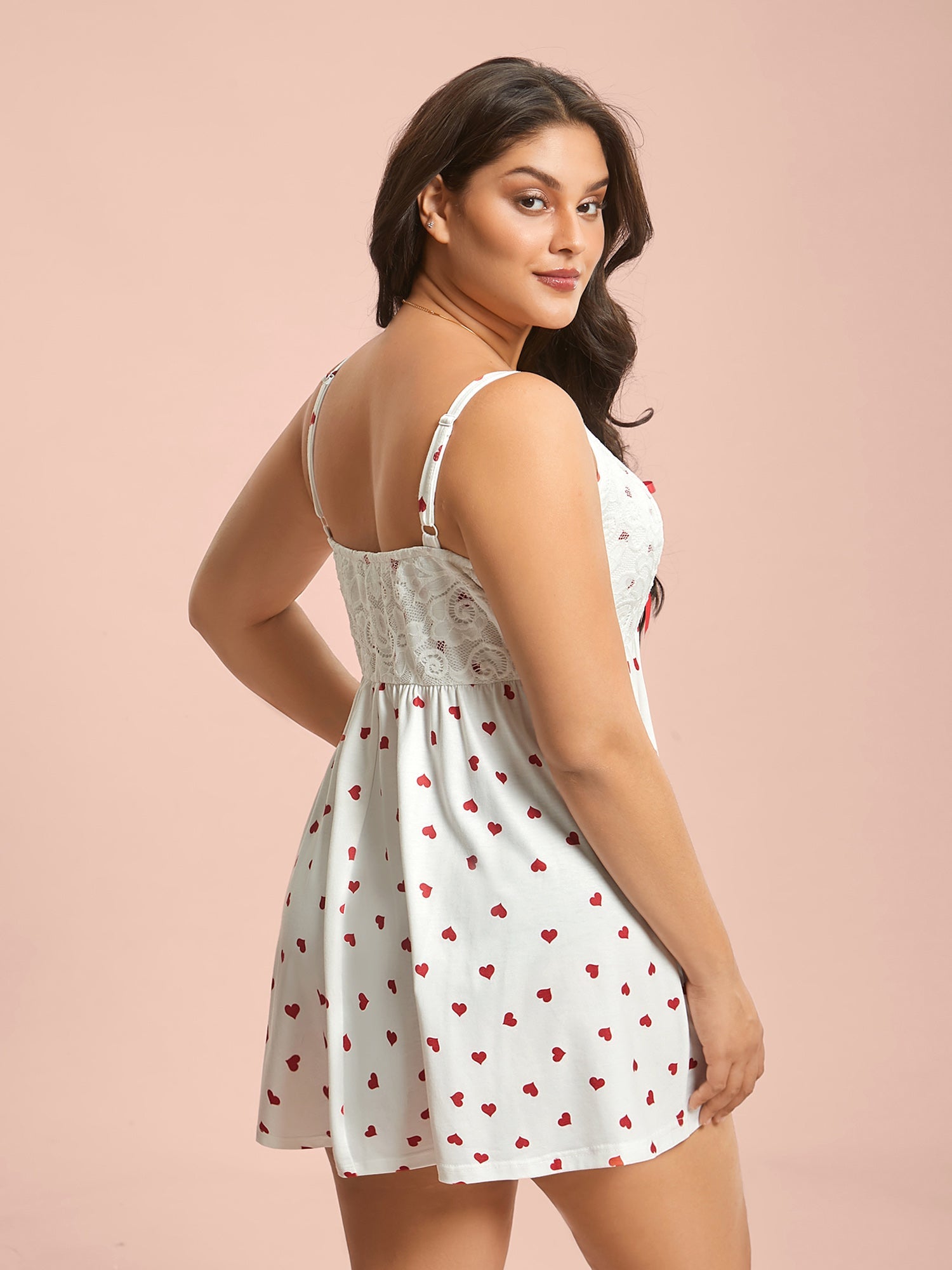 Bow Lace Heart Print Lounge Dress