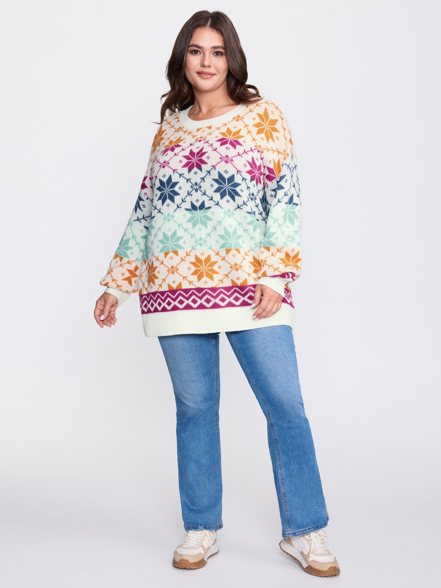 Color Gradient Snowflake Pattern Pullover