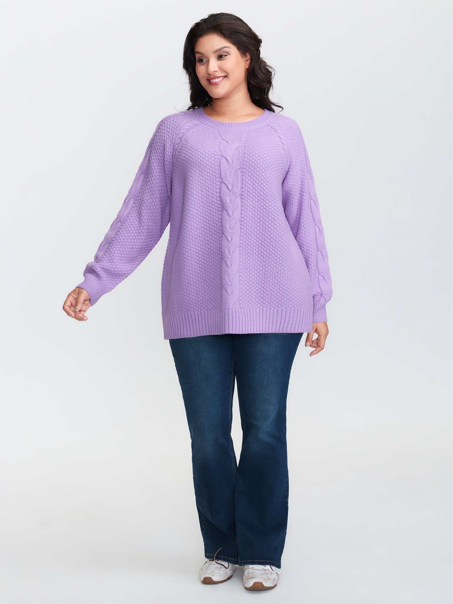 Cable Knit Raglan Sleeve Pullover
