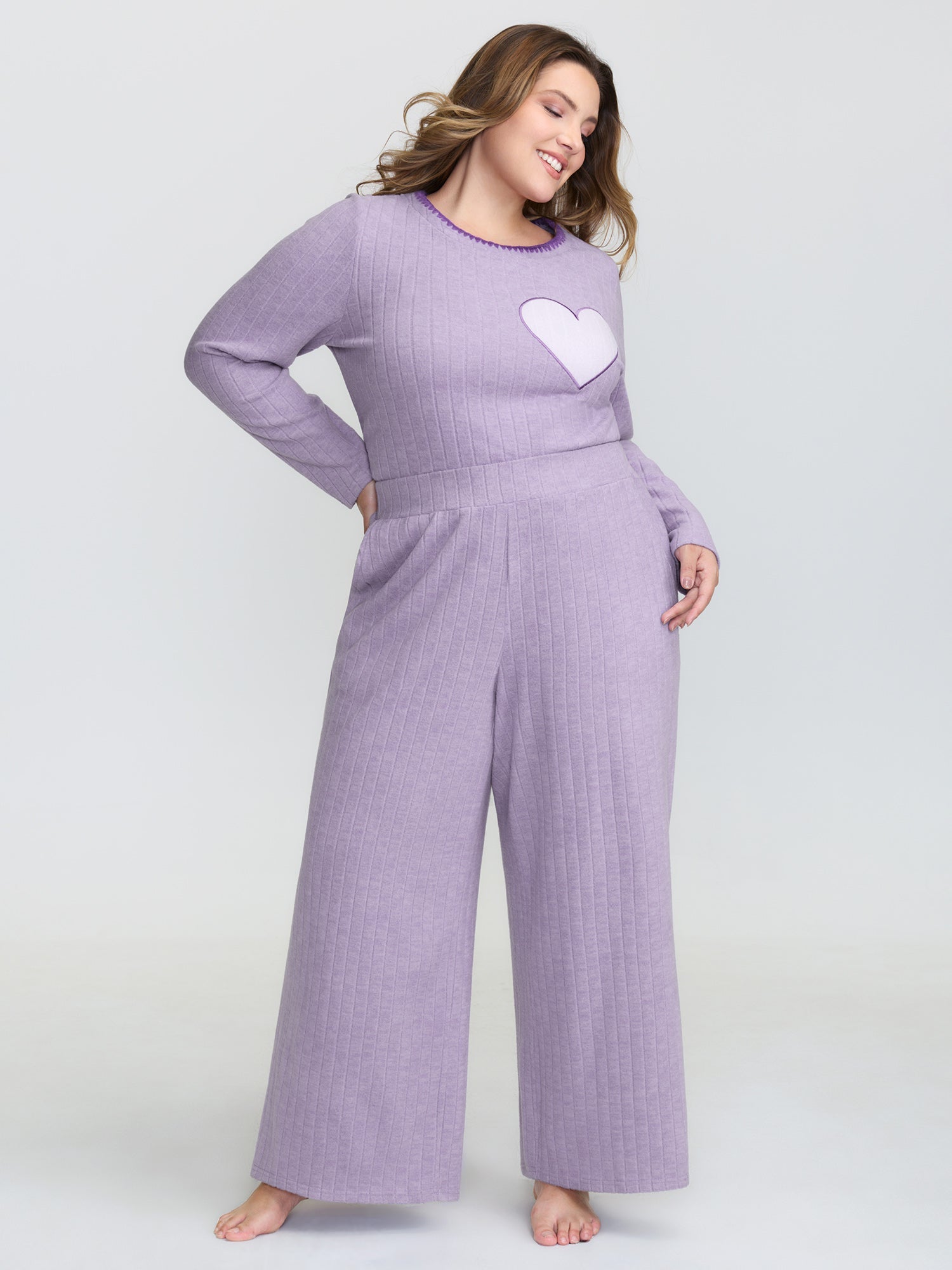 Brushed Ribbed Wide-Leg Lounge Bottoms