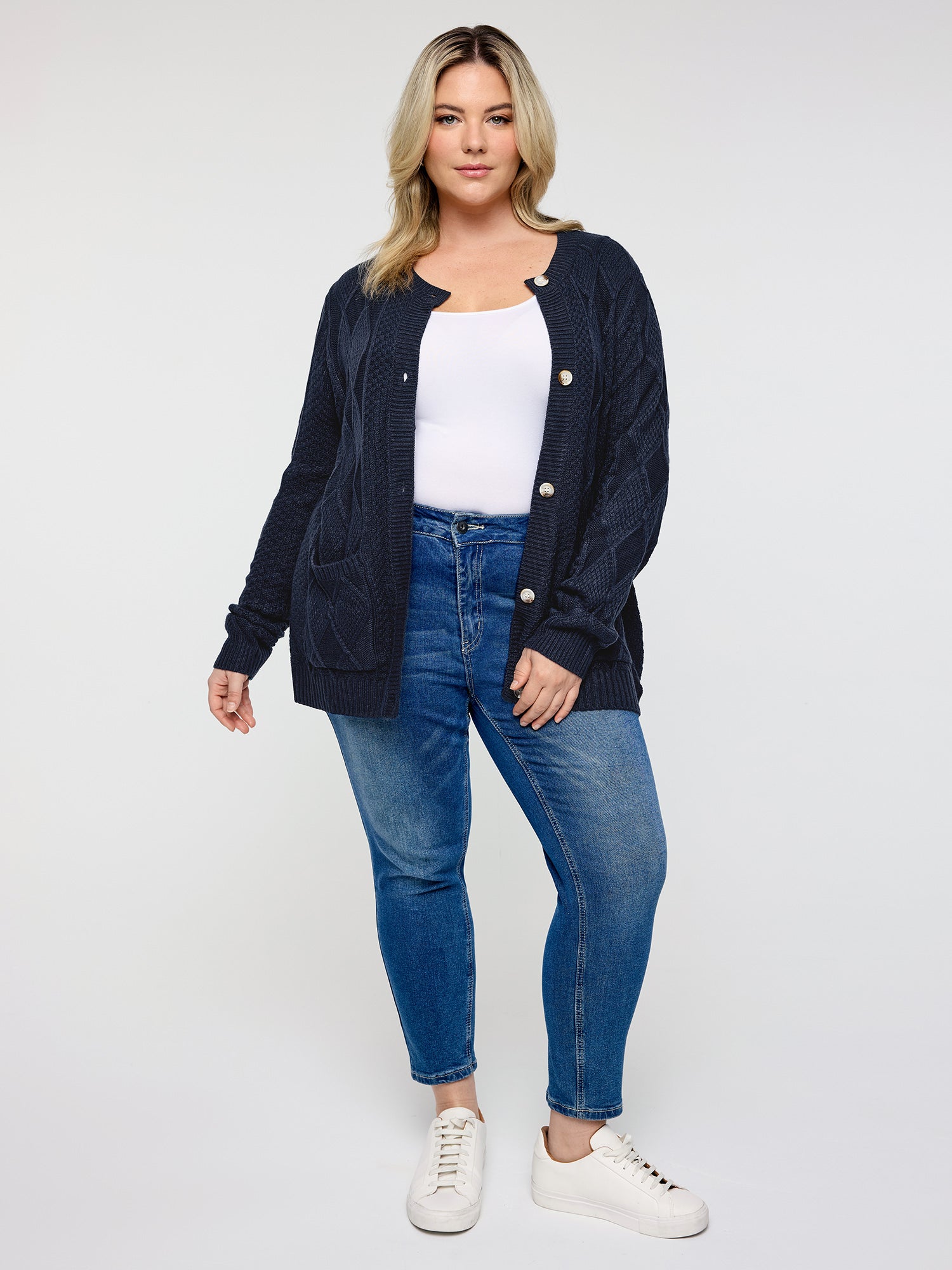 Cable Knit Button Pockets Cardigan