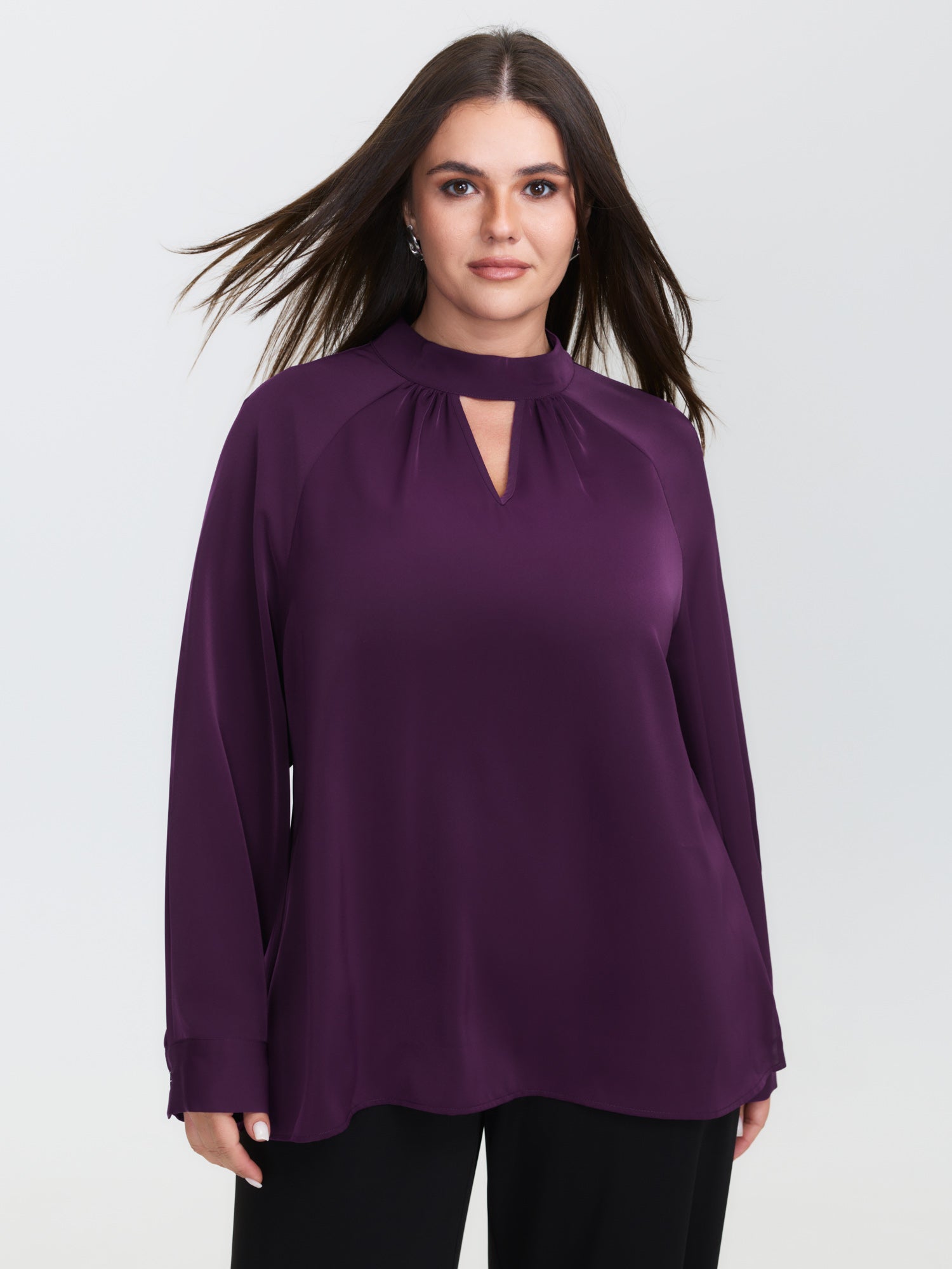 Cut-Out Neckline Pleated Blouse