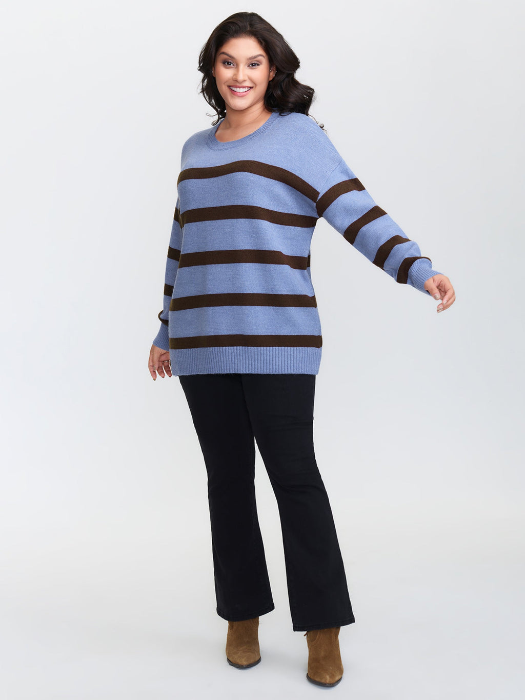 Color Contrast Stripe Heather Textured Pullover