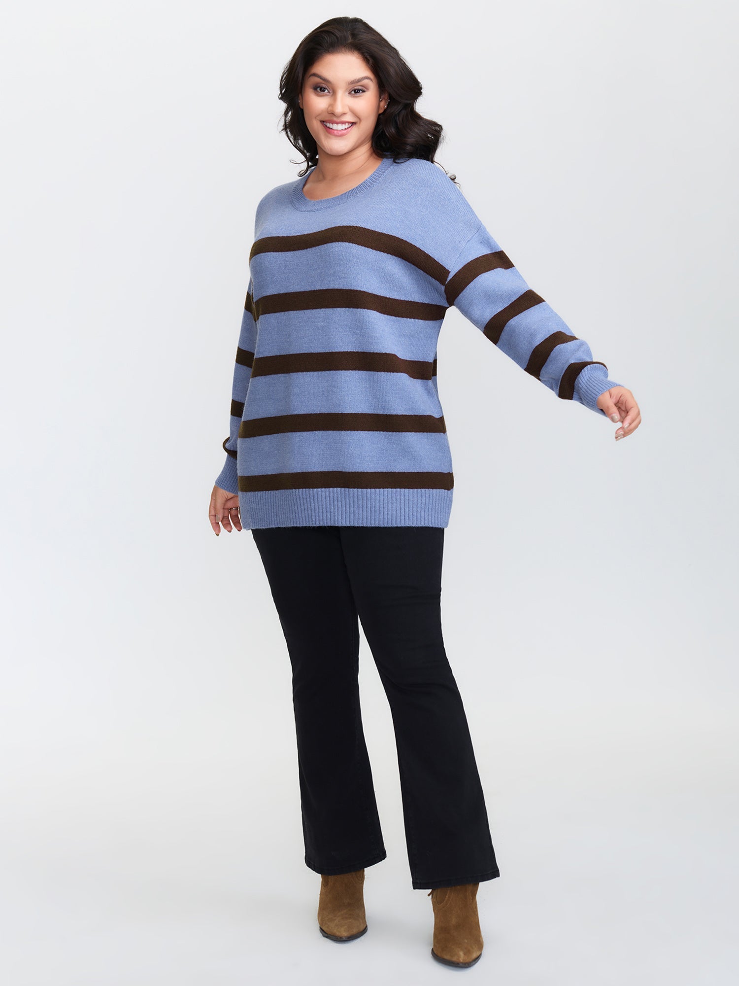 Color Contrast Stripe Heather Textured Pullover