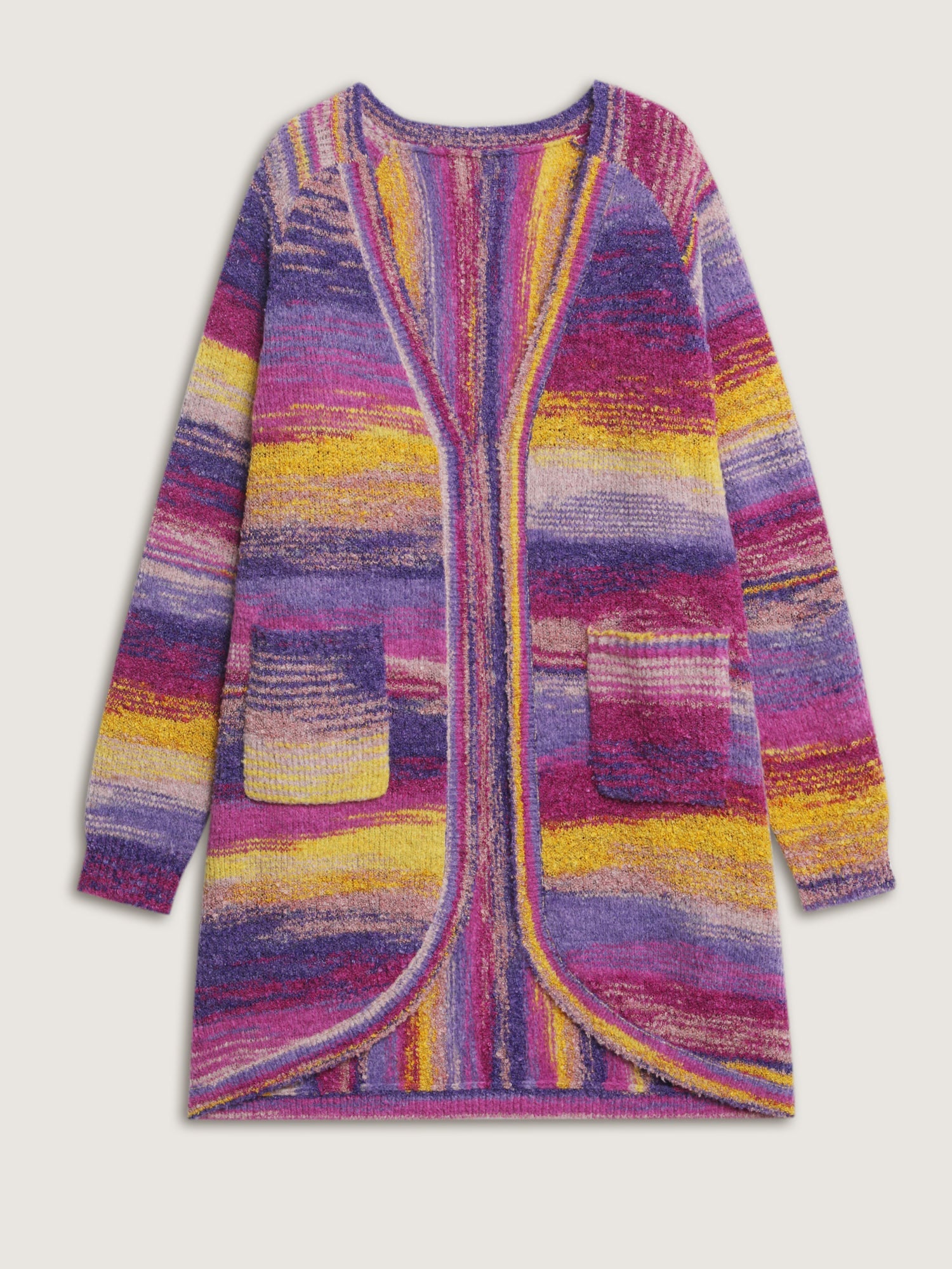 Color Gradient Textured Open-Front Knit Cardigan
