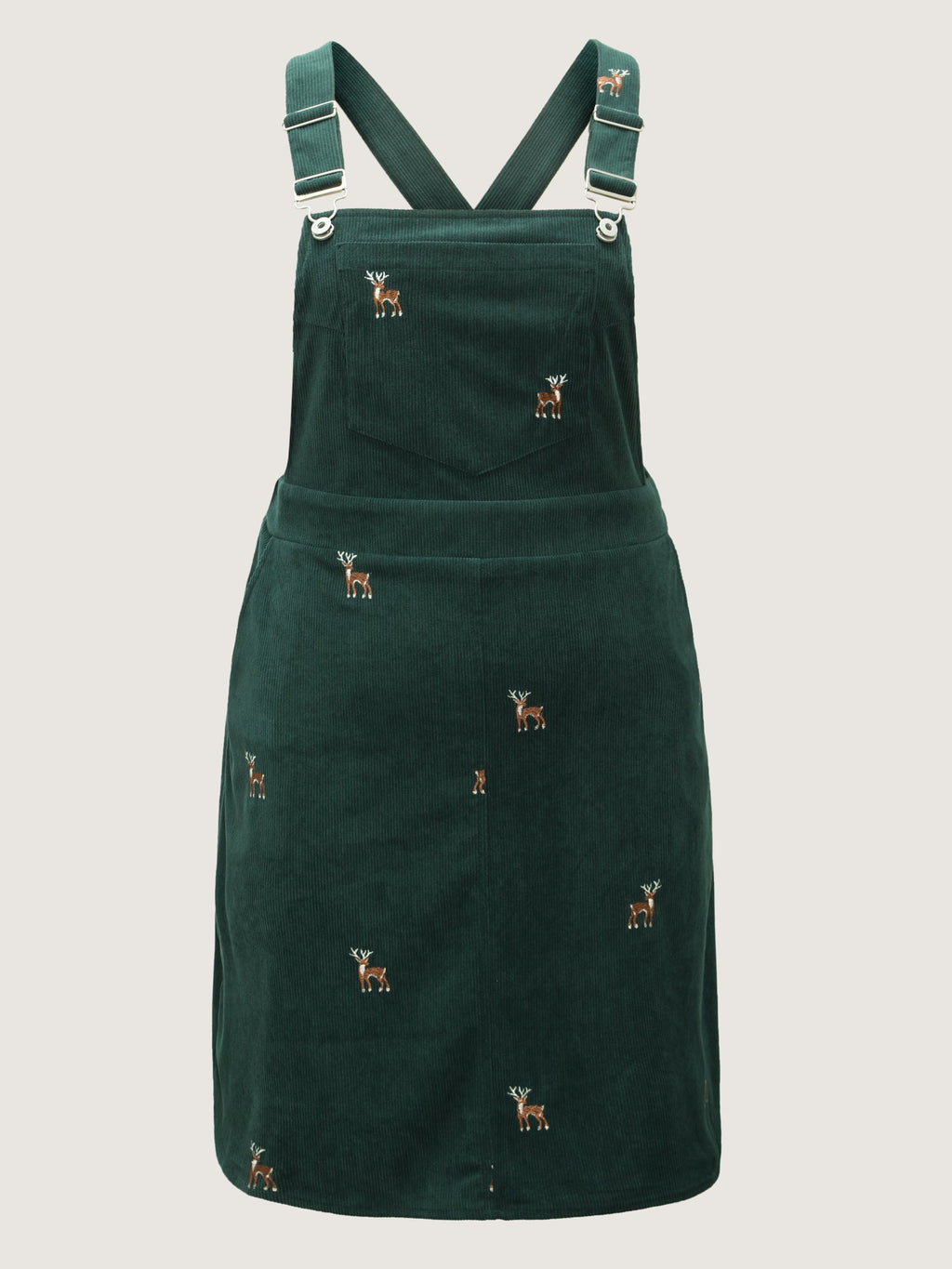 Corduroy Embroidered Adjustable Straps Knee Dress