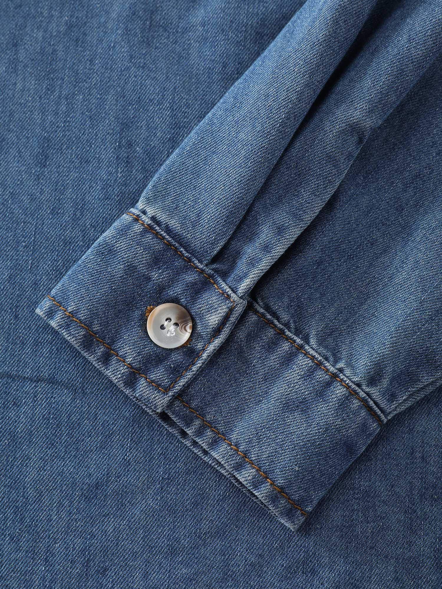 Button-Down Curvy Hem Denim Top