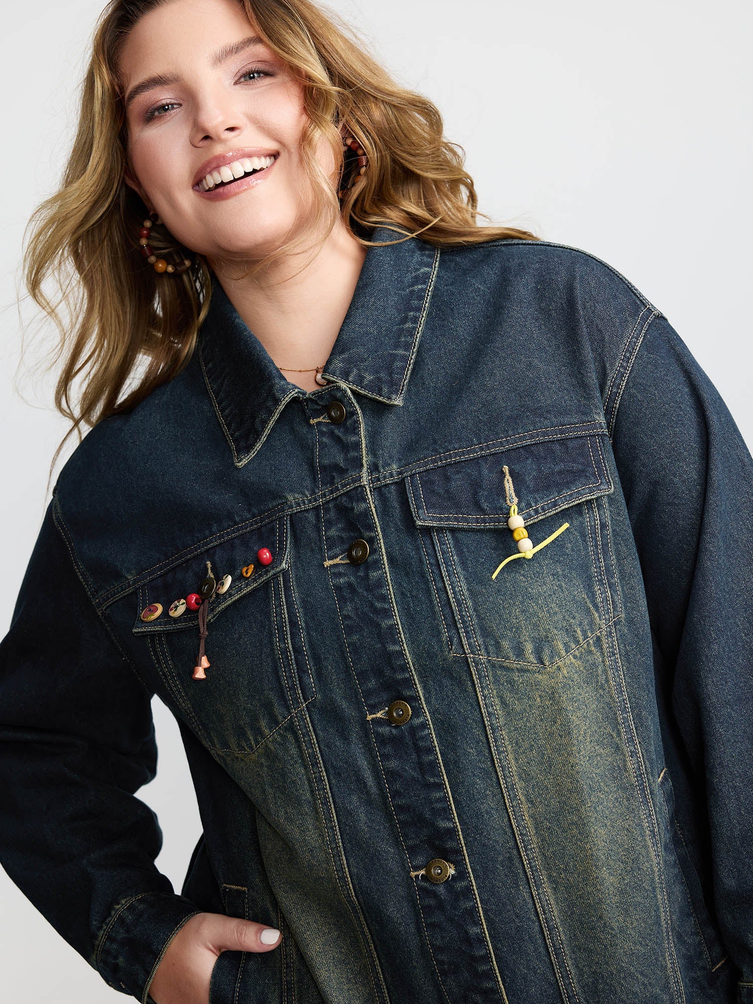 Cotton Colorful Buttons Vintage Wash Denim Jacket