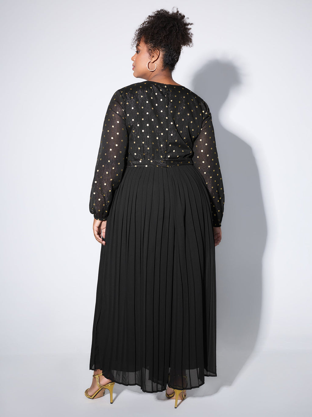 Chiffon Gold Polka Dots Cinched-Waist Jumpsuit