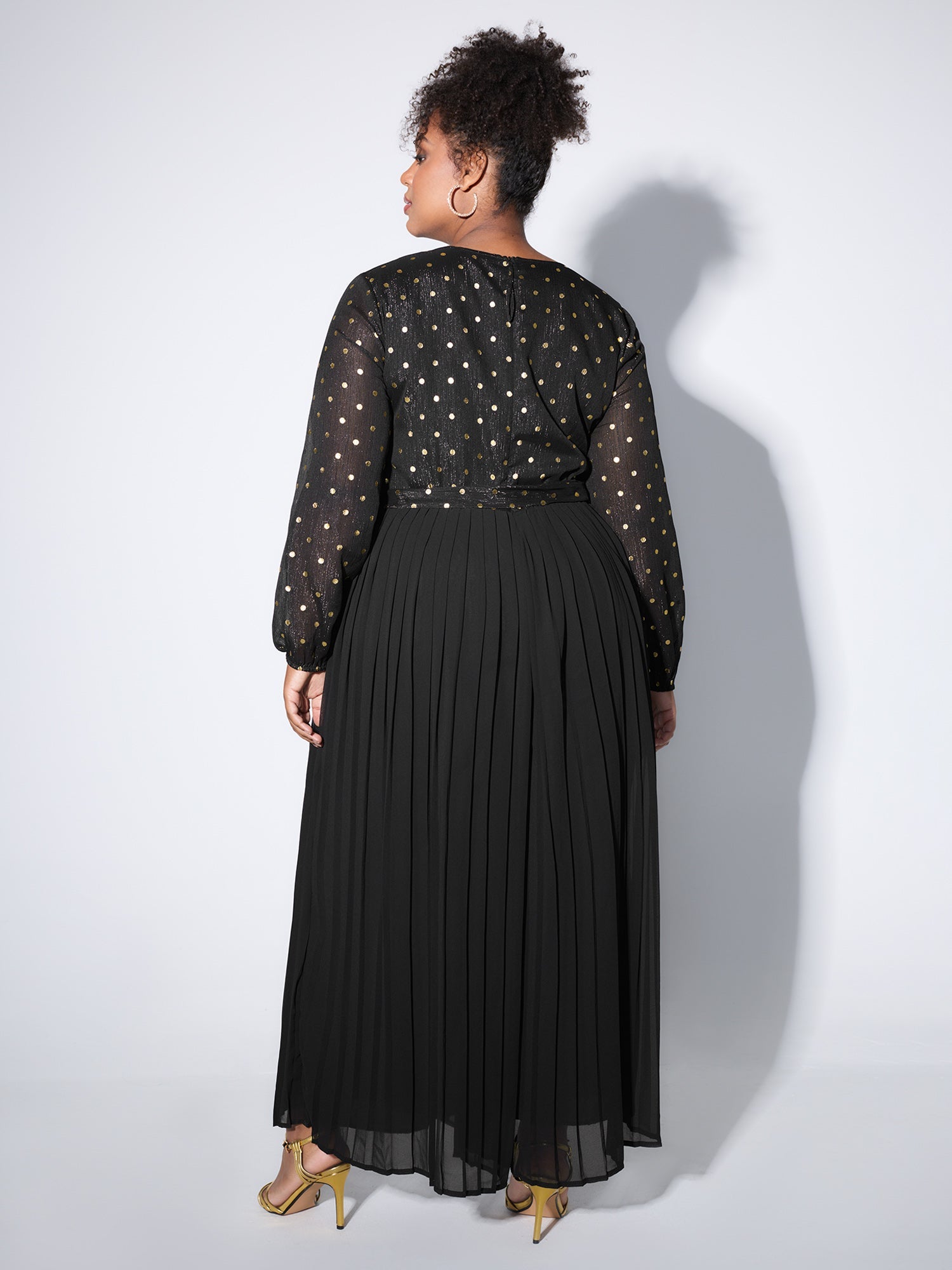 Chiffon Gold Polka Dots Cinched-Waist Jumpsuit