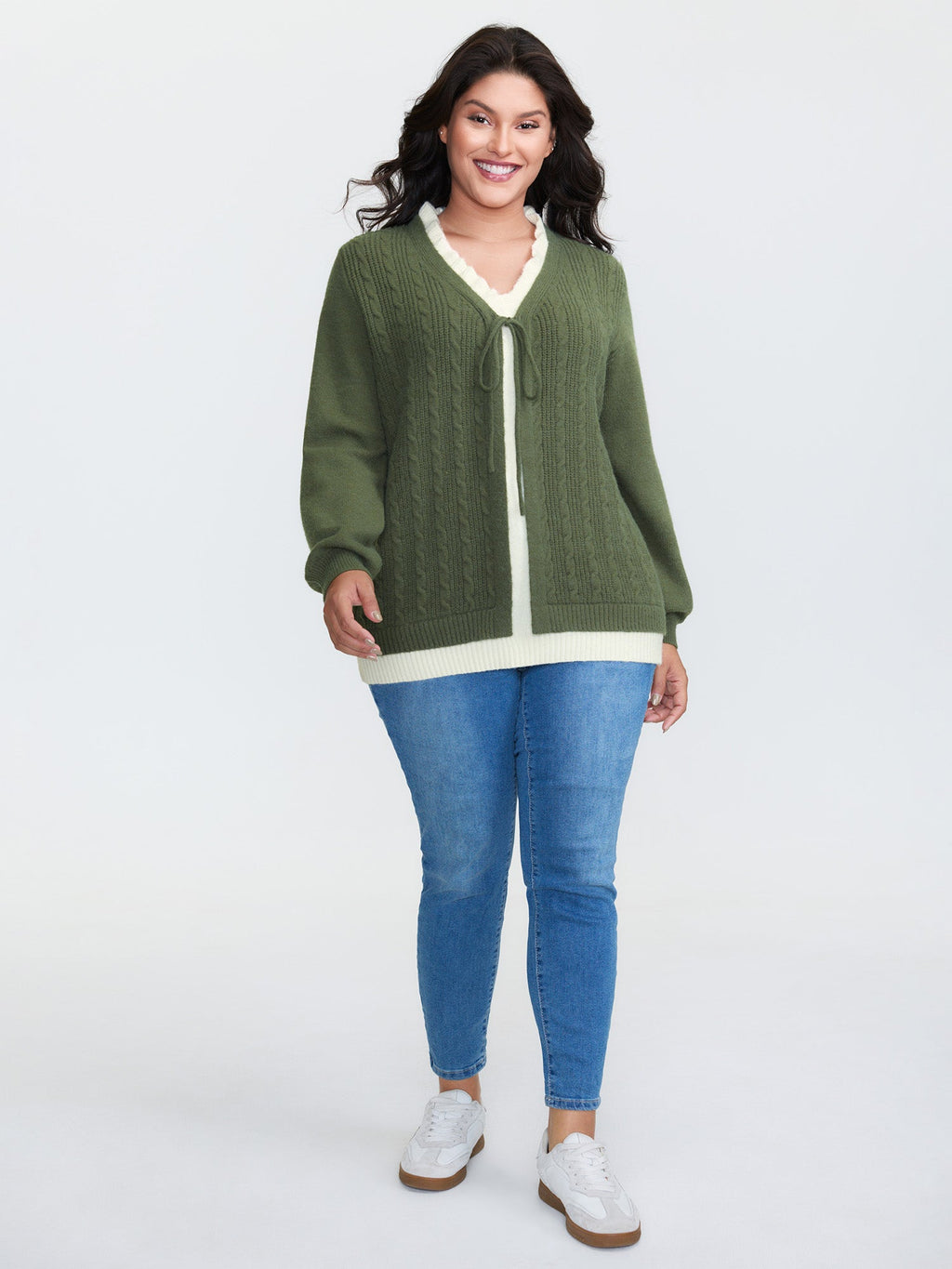 2-in-1 Cableknit Layered Tie Pullover