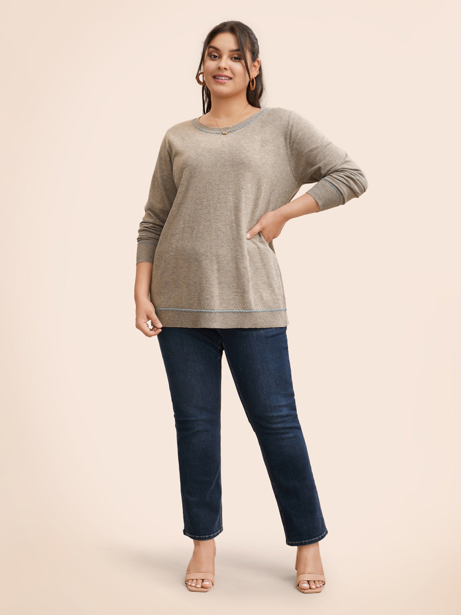 Anti-Pilling Round Neck Contrast Trim Pullover