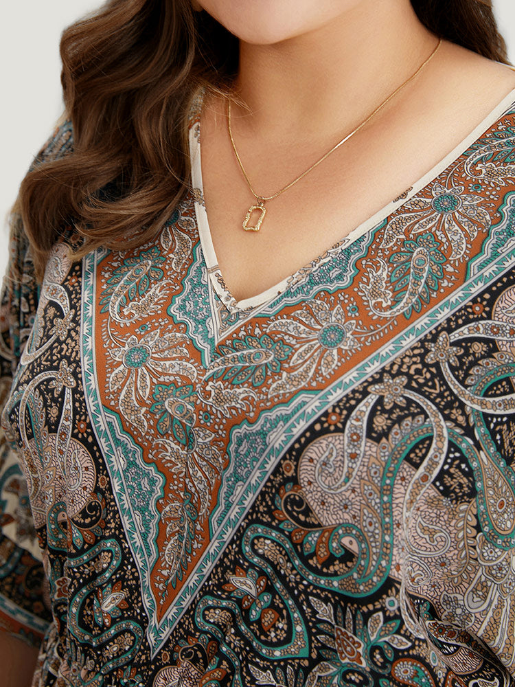 Bandana Print Pocket Elastic Waist Patchwork Dress