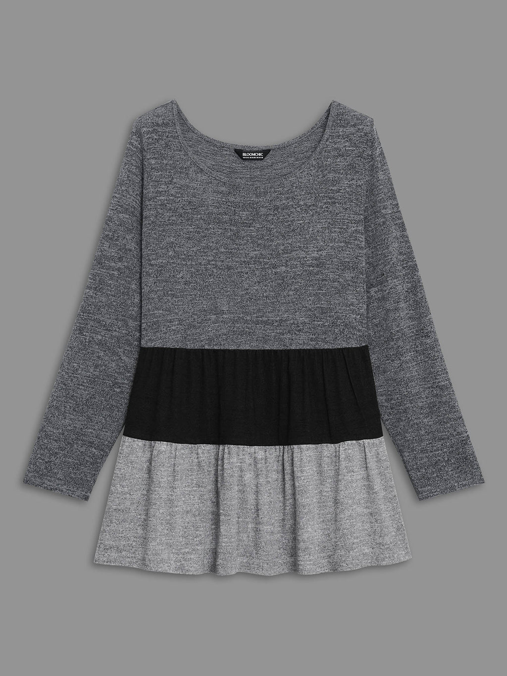 Color Block Round Neck Tiered Knit Top