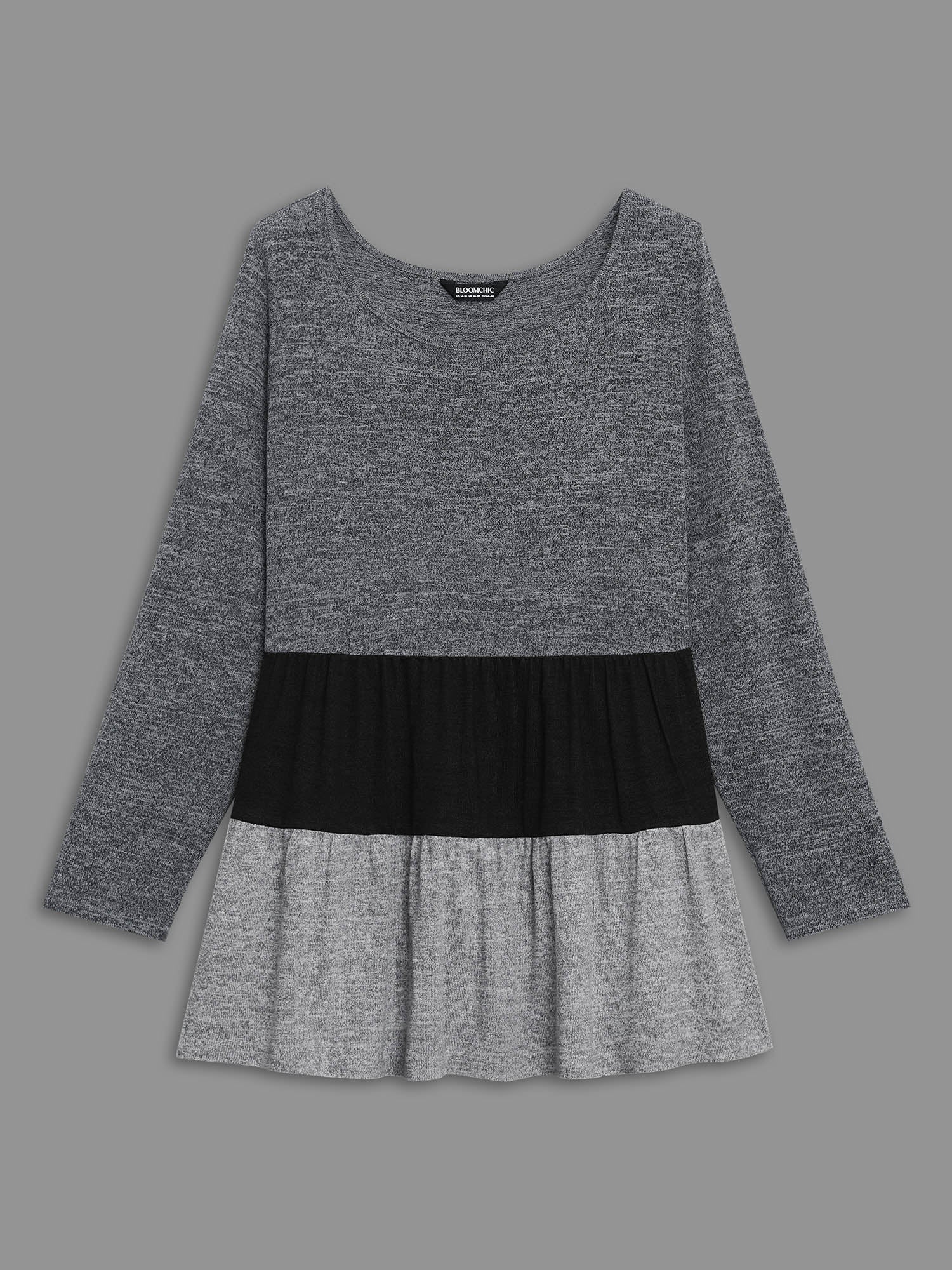 Color Block Round Neck Tiered Knit Top