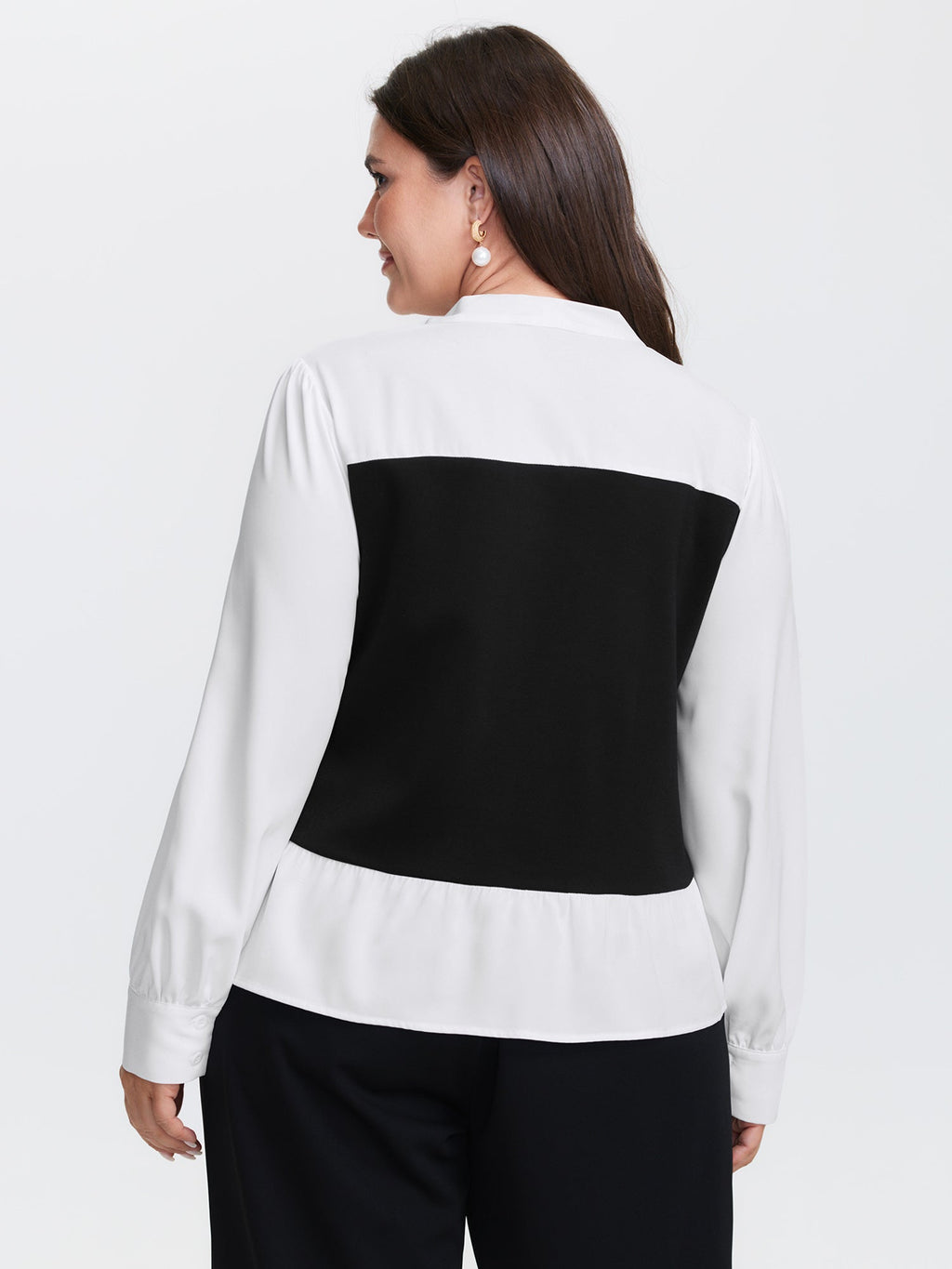 Colorblock Neckline Tie Layered Blouse