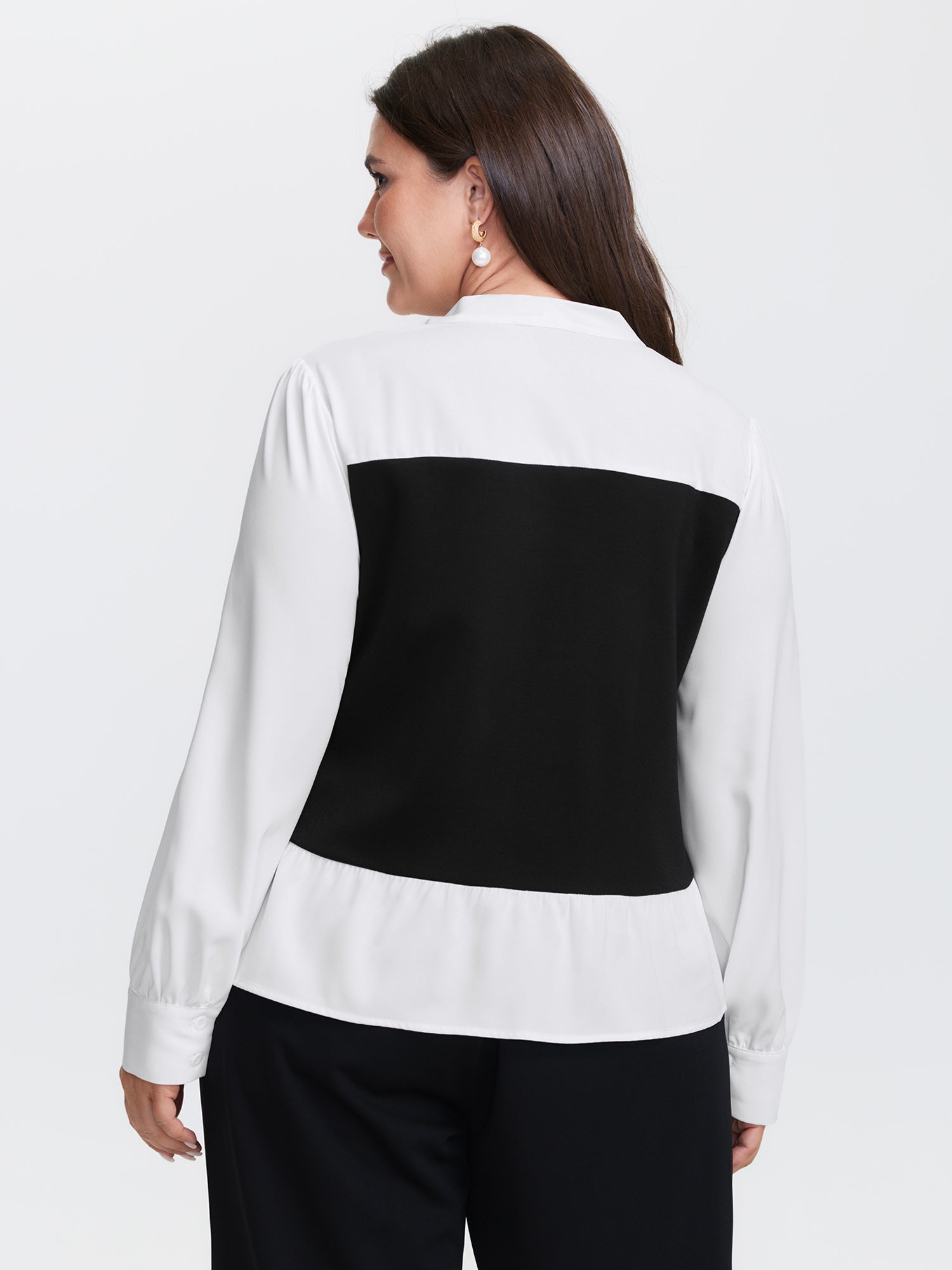 Colorblock Neckline Tie Layered Blouse
