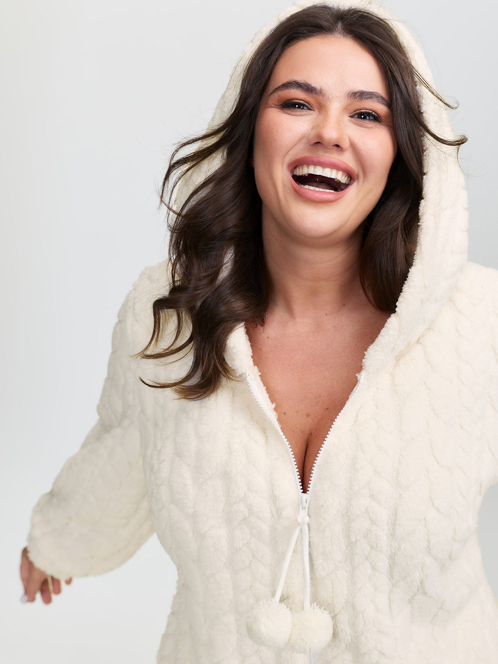 Fleece Zipper Hooded Sleep Jumpsuit