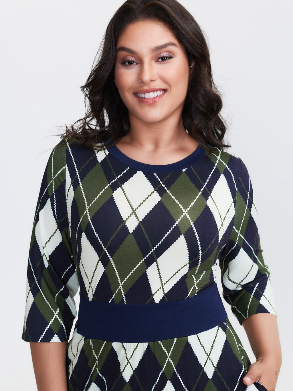 Cable Knit Geometric Print Midi Dress