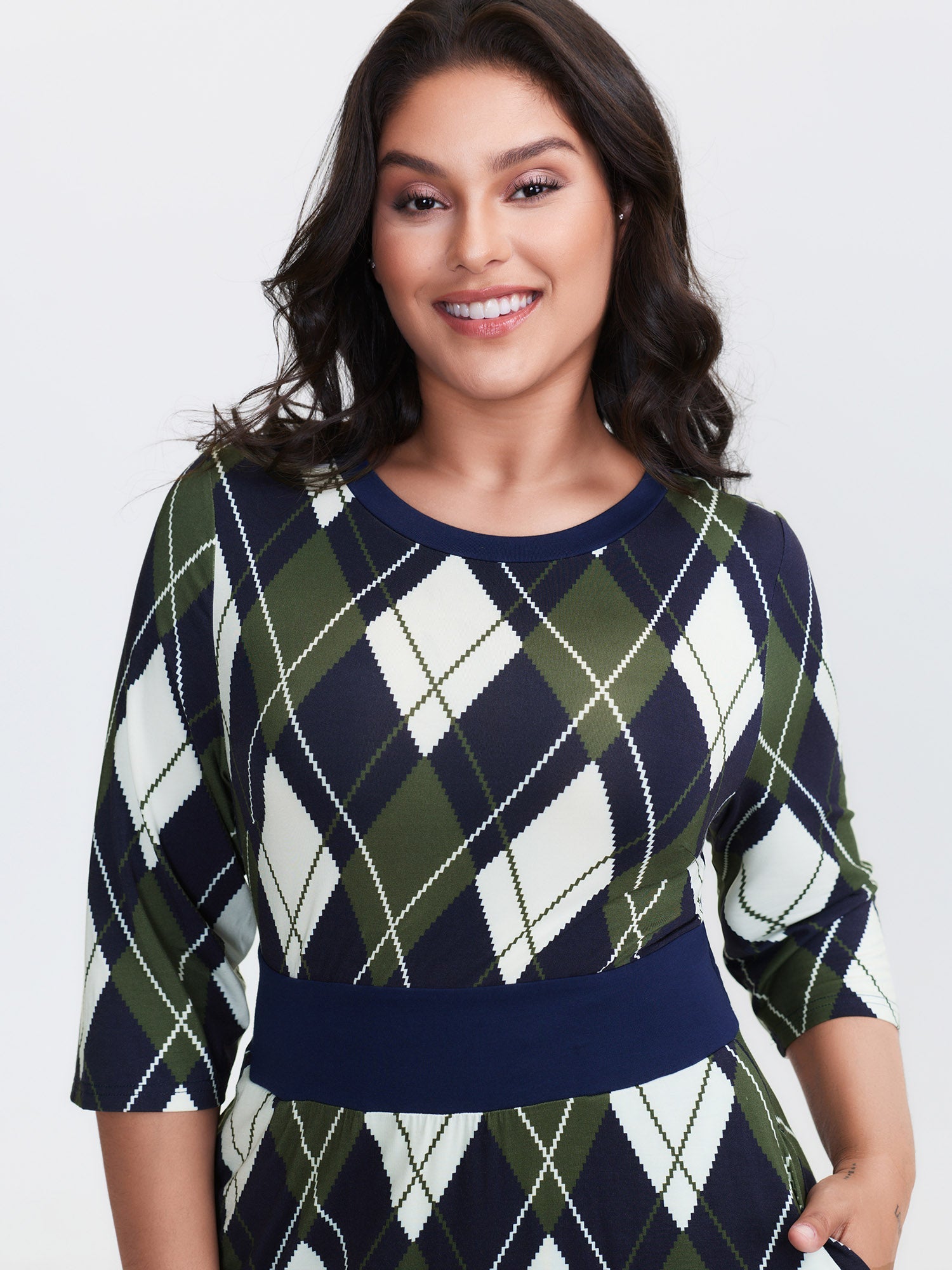 Cable Knit Geometric Print Midi Dress