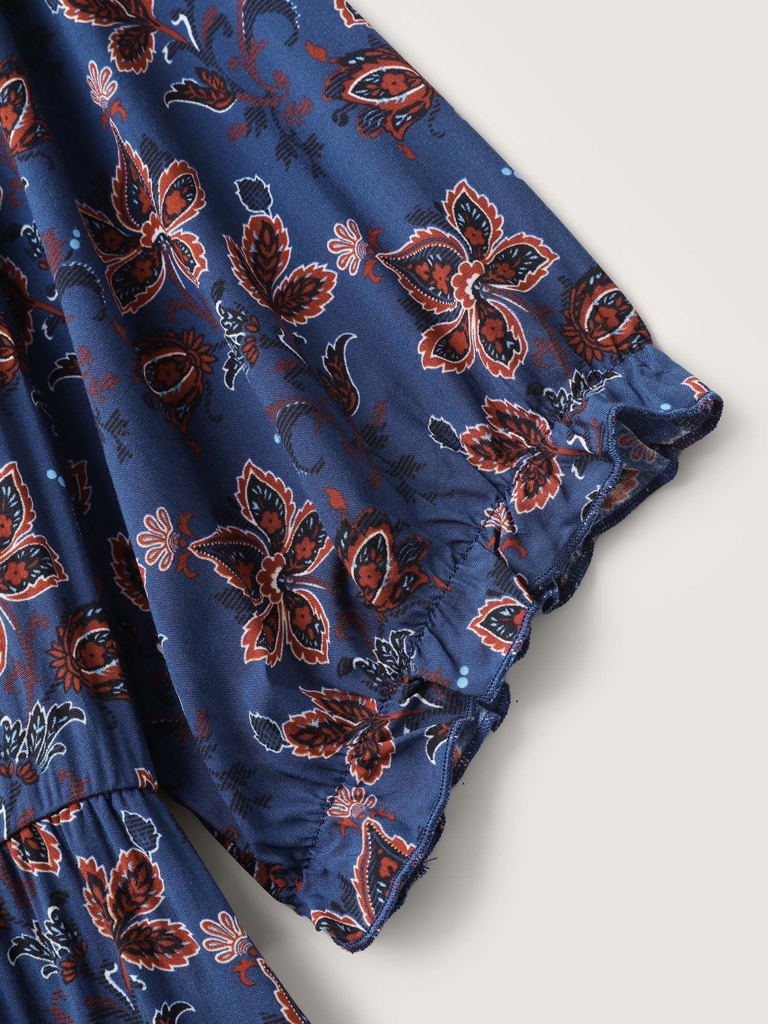 Boho Floral Neck Tie Midi Dress