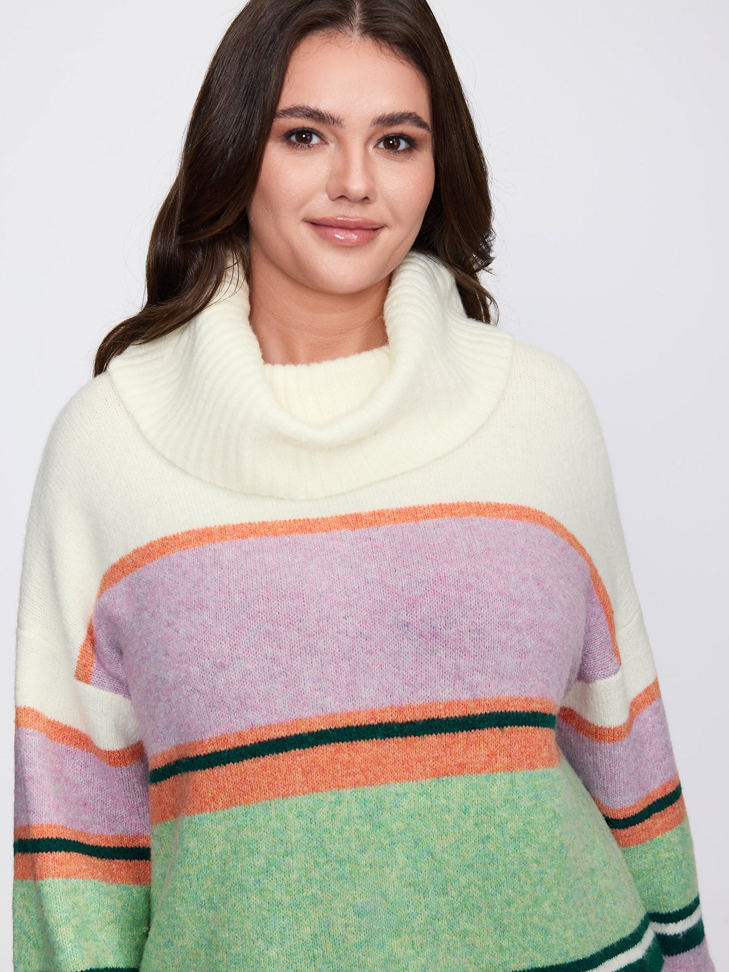 Colorful Stripe Drape Turtleneck Sweater Dress