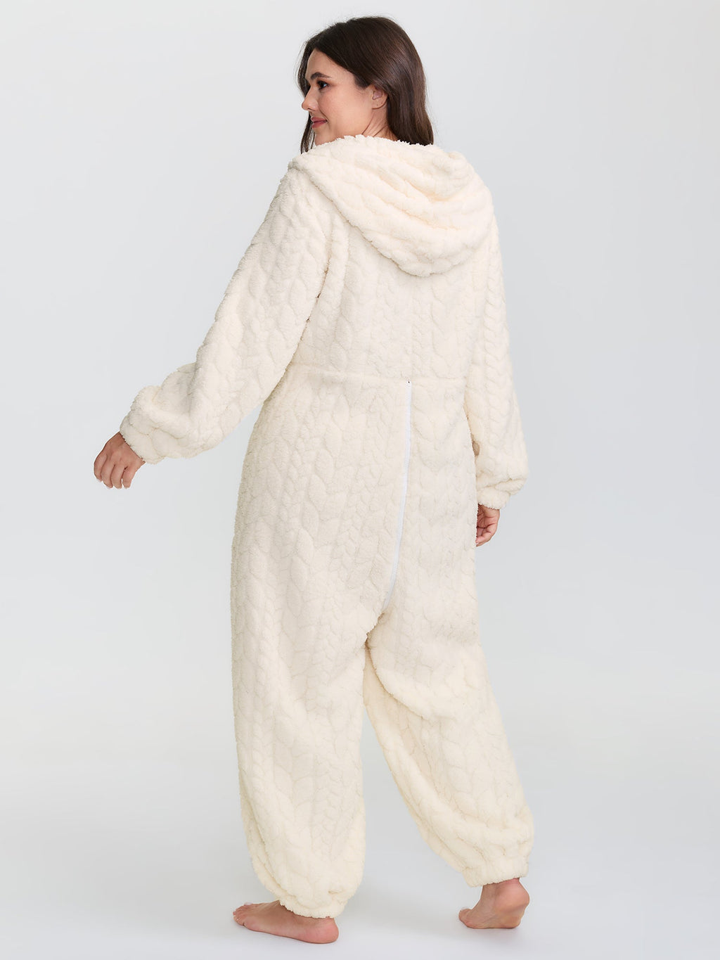 Fleece Zipper Hooded Sleep Jumpsuit