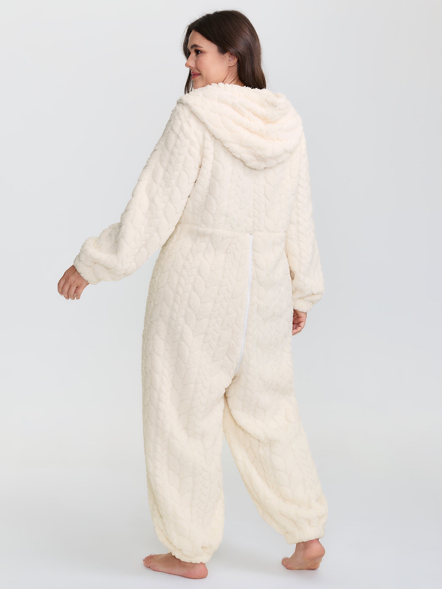 Fleece Zipper Hooded Sleep Jumpsuit