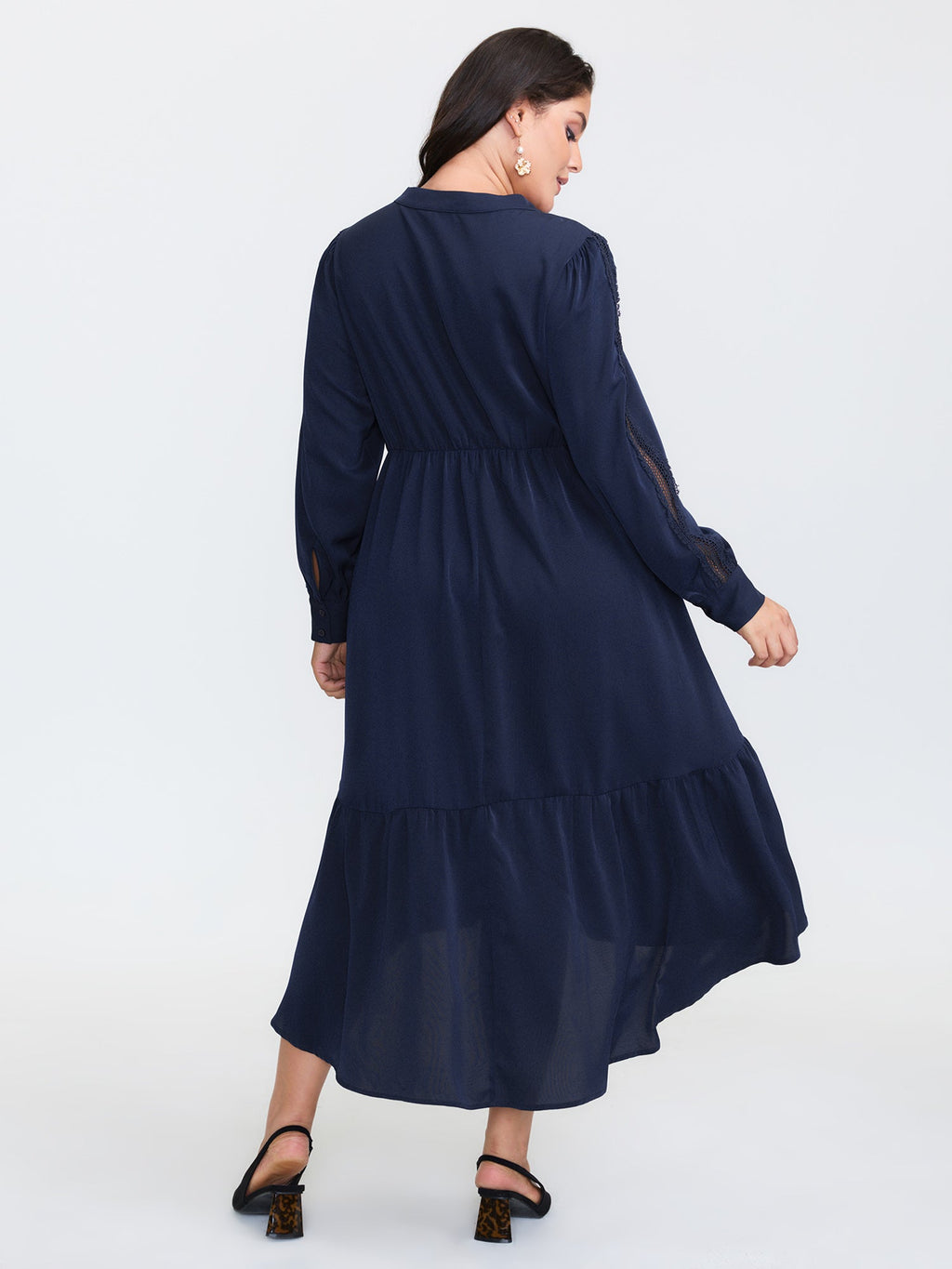Bowknot Neckline Flowy Tiered Midi Dress