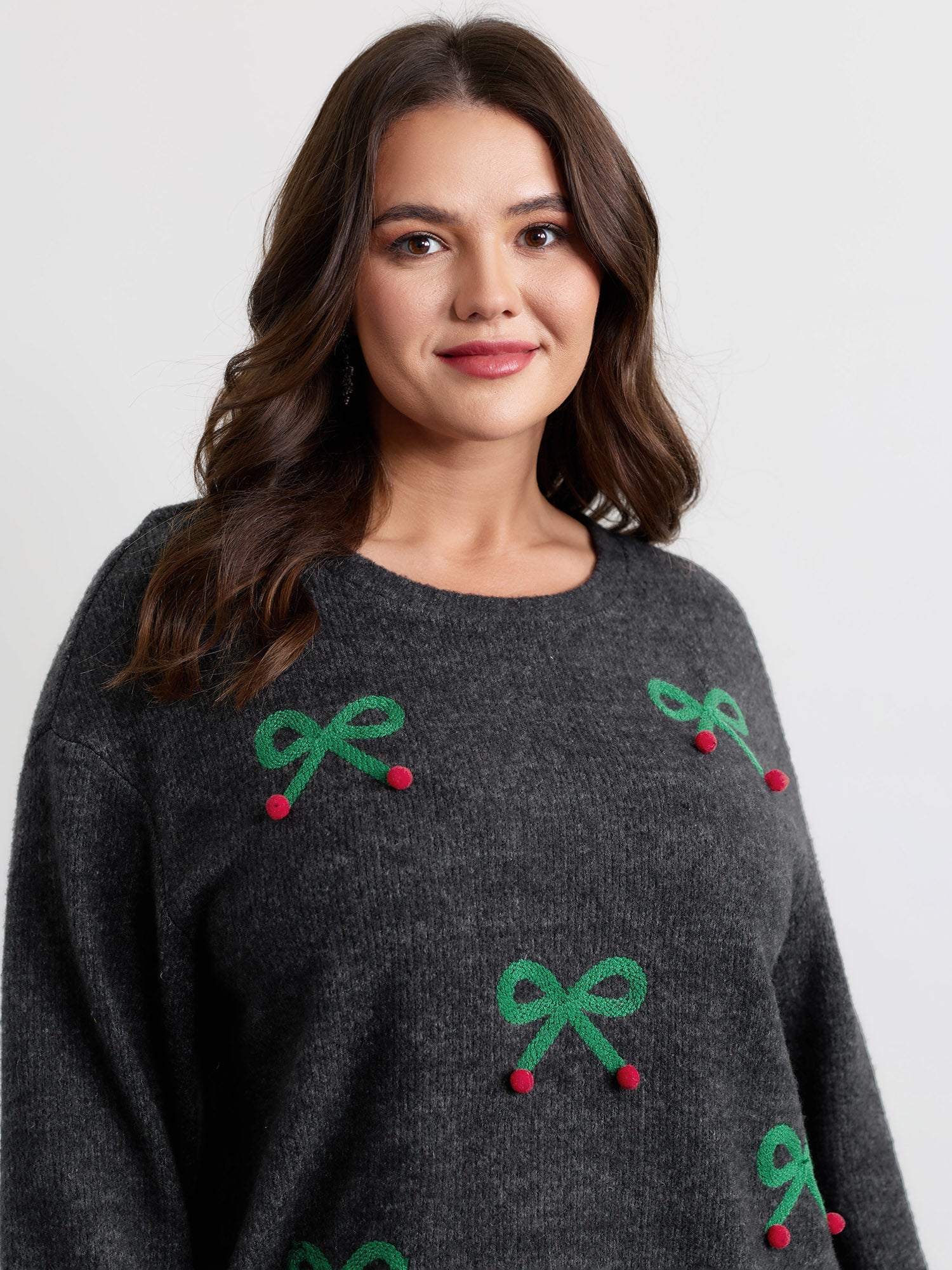 Cherry Cord Embroidery Textured Sweatshirt