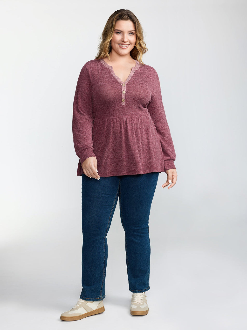 Color Contrast Fit Flared Knit Top