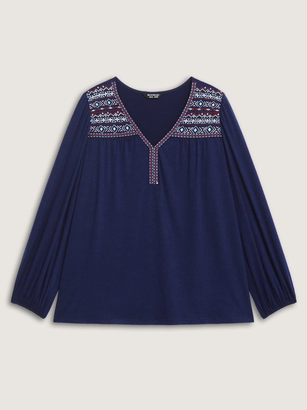 Boho Embroidery Stretchy Knit Top