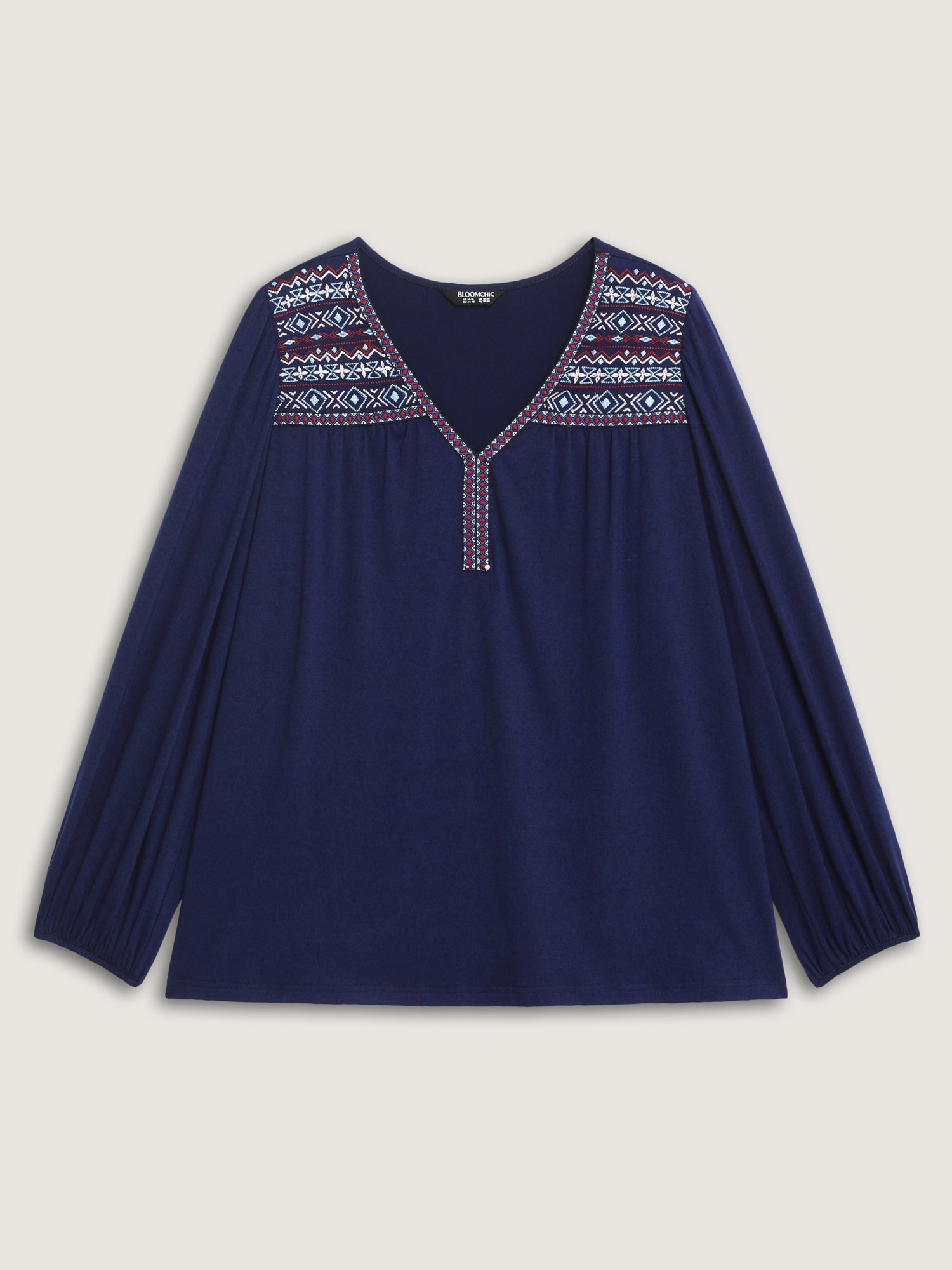 Boho Embroidery Stretchy Knit Top