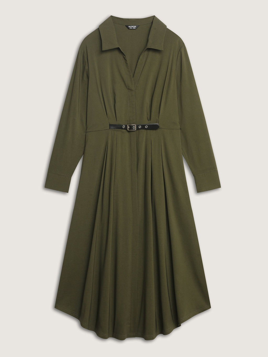 Arc Hem Cinched-Waist Shirt Maxi Dress